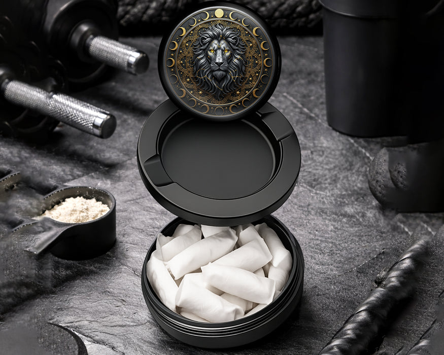 Snus Storage Case Celestial Moonphase Lion Crest Black