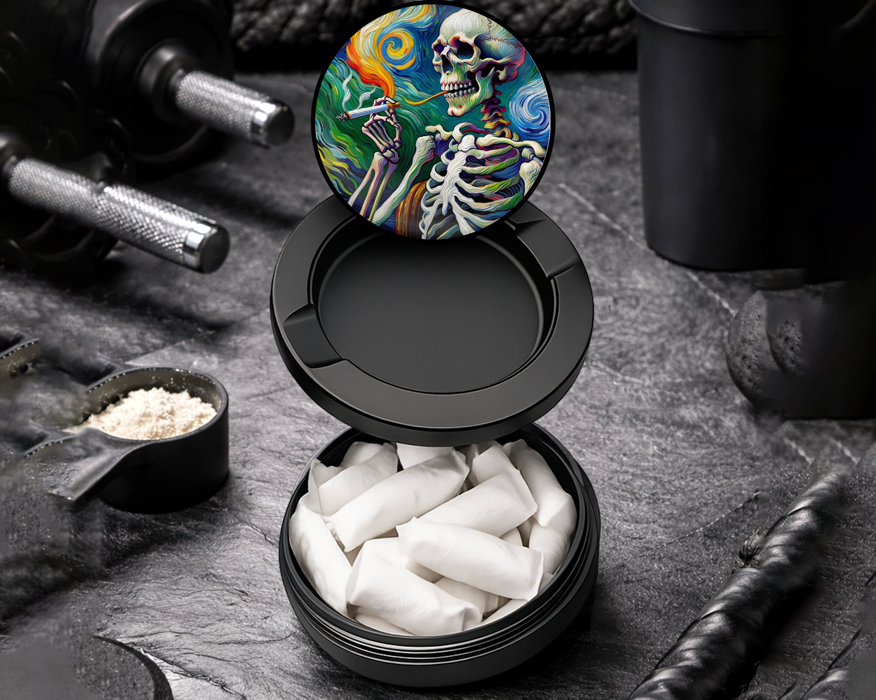 Snus Storage Case Skeleton Grinder Van Gogh Style Black