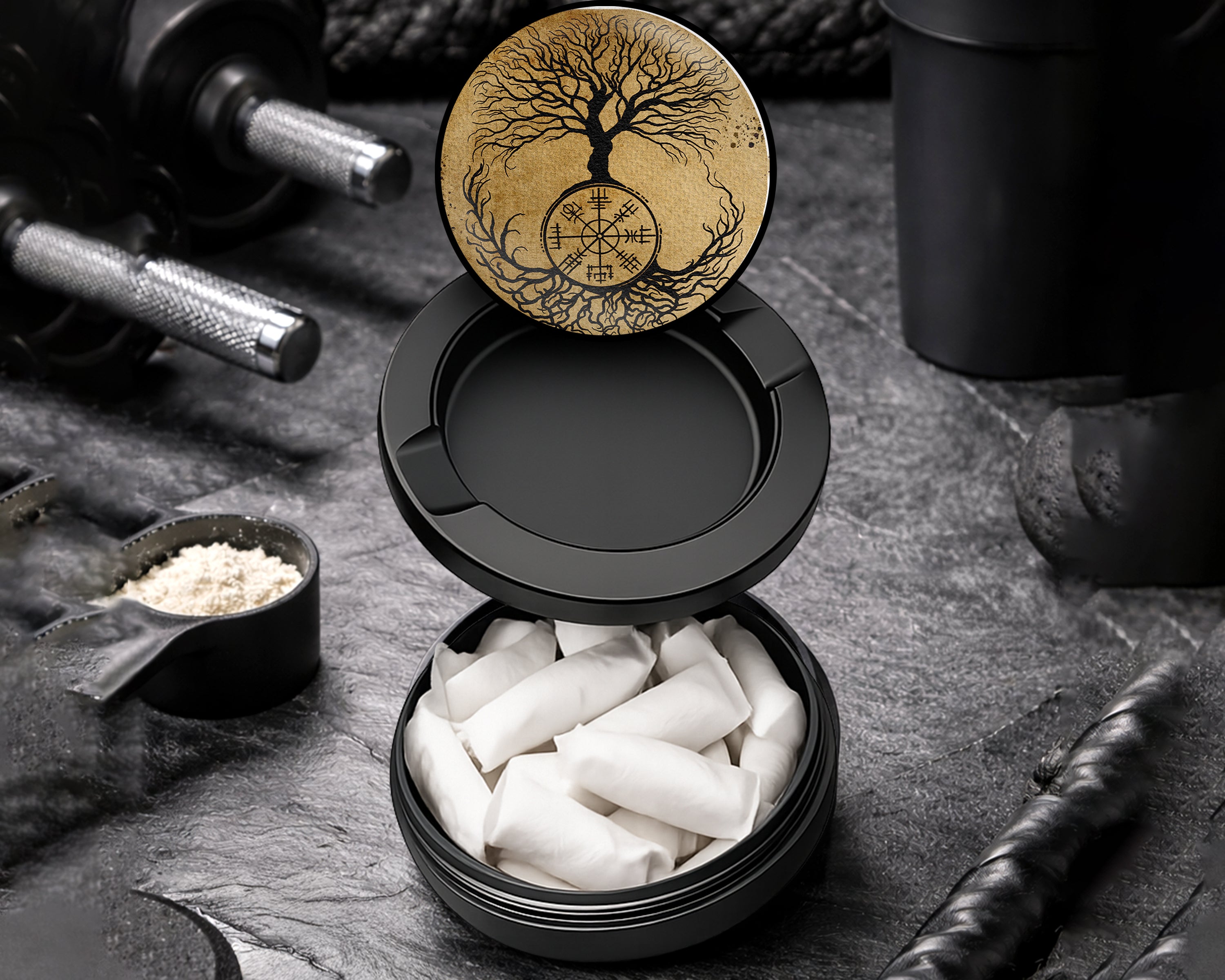 Snus Storage Case Viking Grinder Tree of Life Black