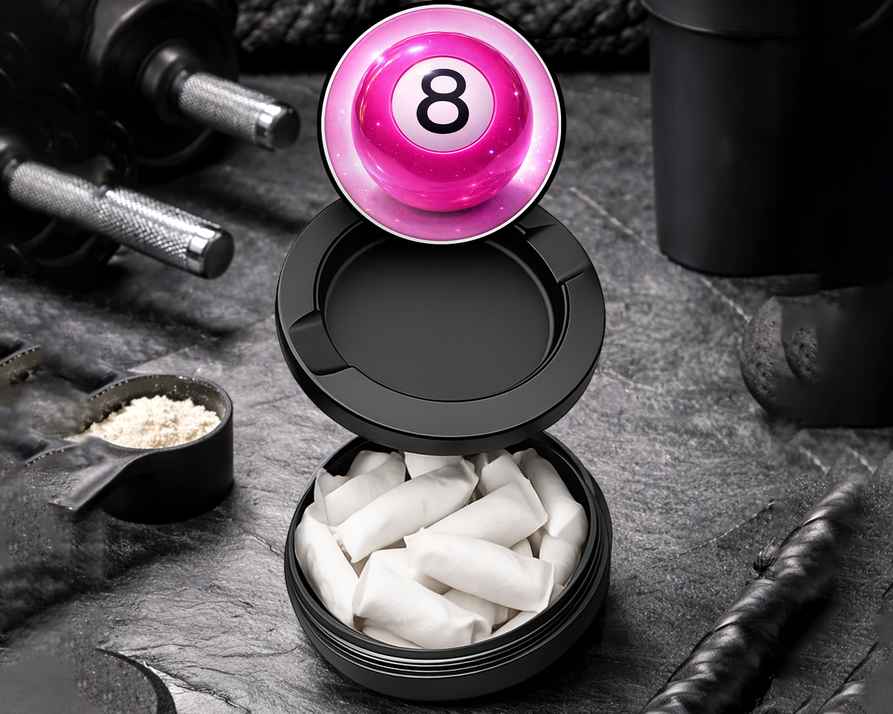 Snus Storage Case Sparkly Pink 8 Ball Cosmic Pool Aesthetic Black