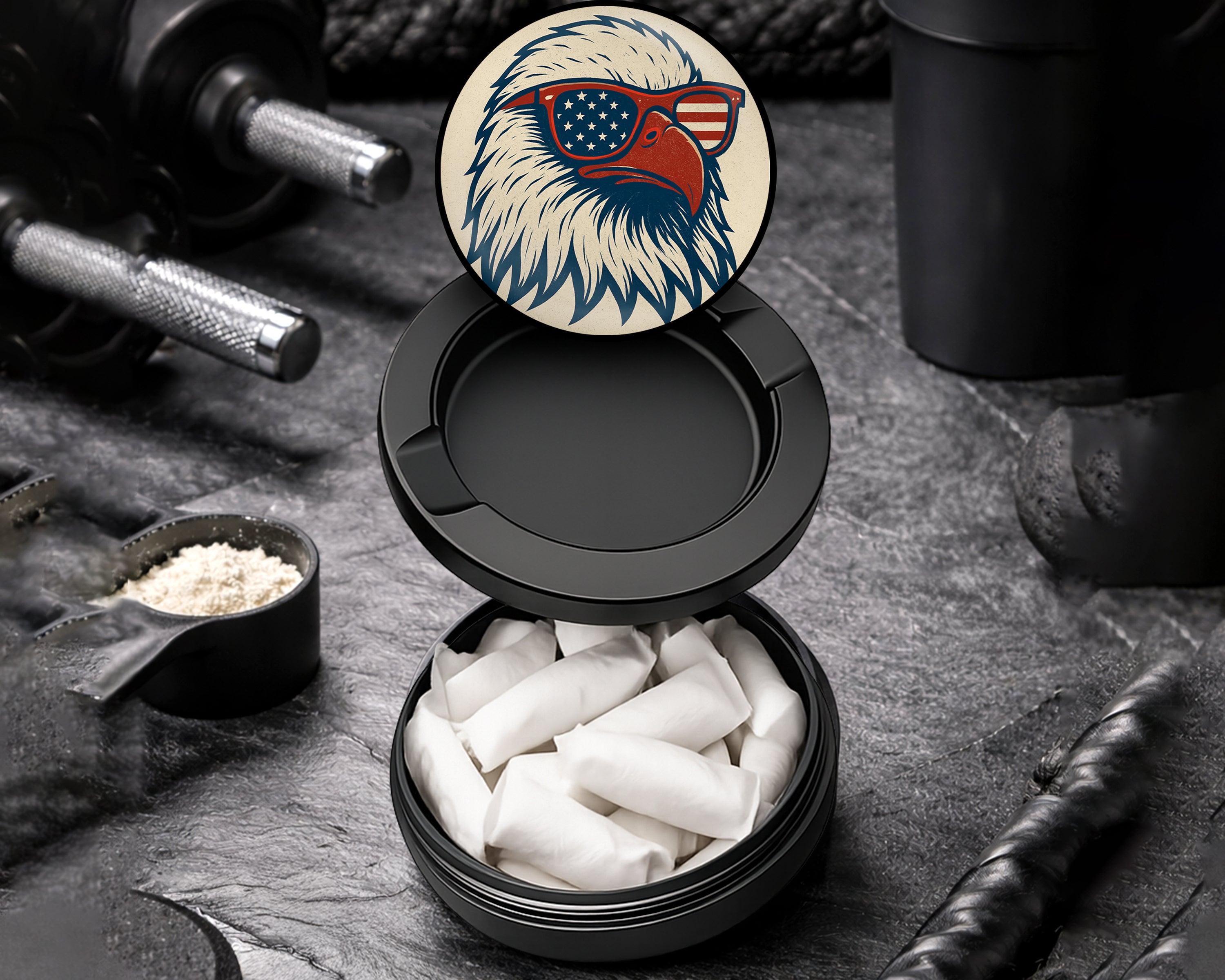 Snus Storage Case Patriotic Eagle With Sunglasses Black