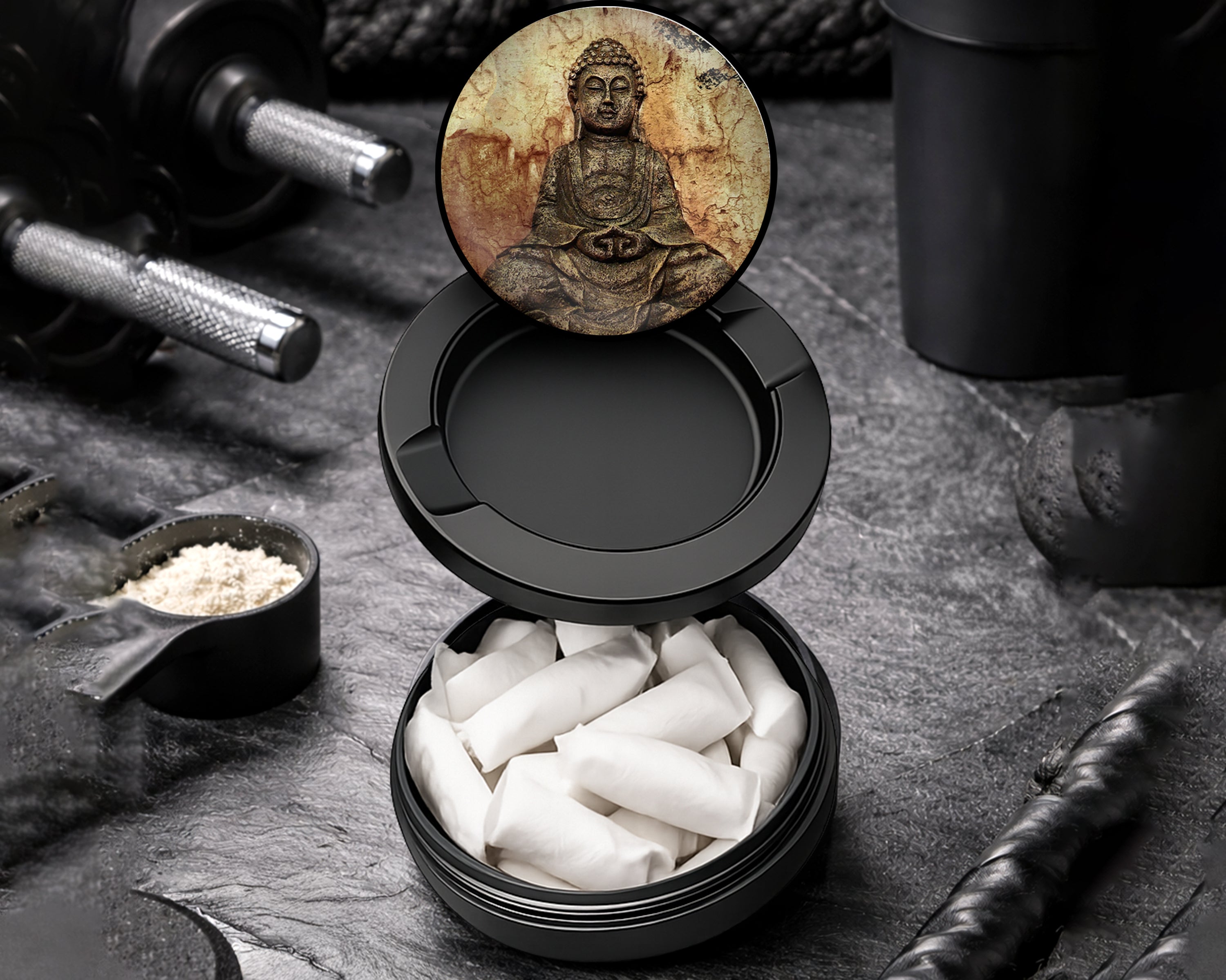Snus Storage Case Buddha Pattina Buddhist Statue Black