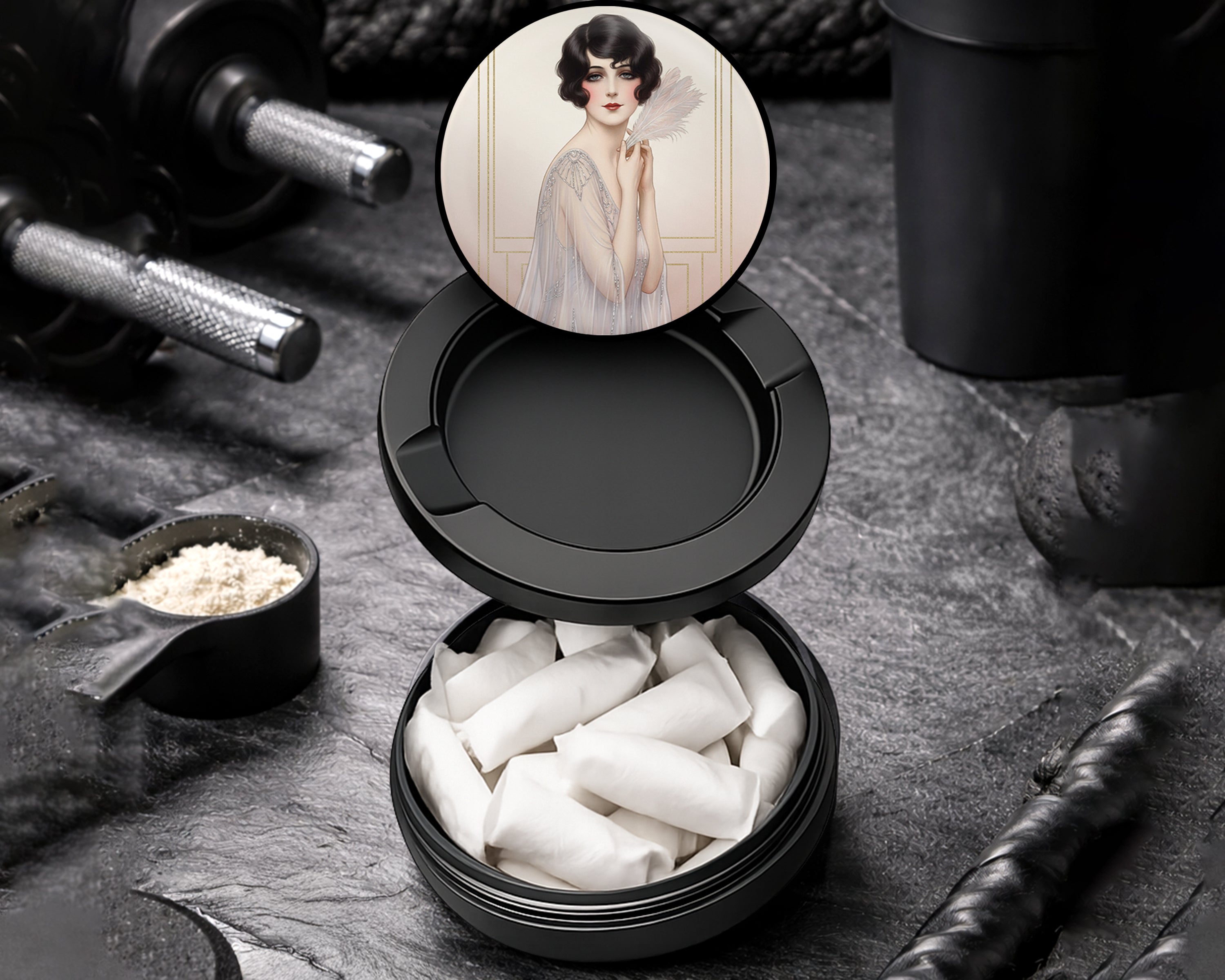 Snus Storage Case Elegant Deco Feather Muse Black