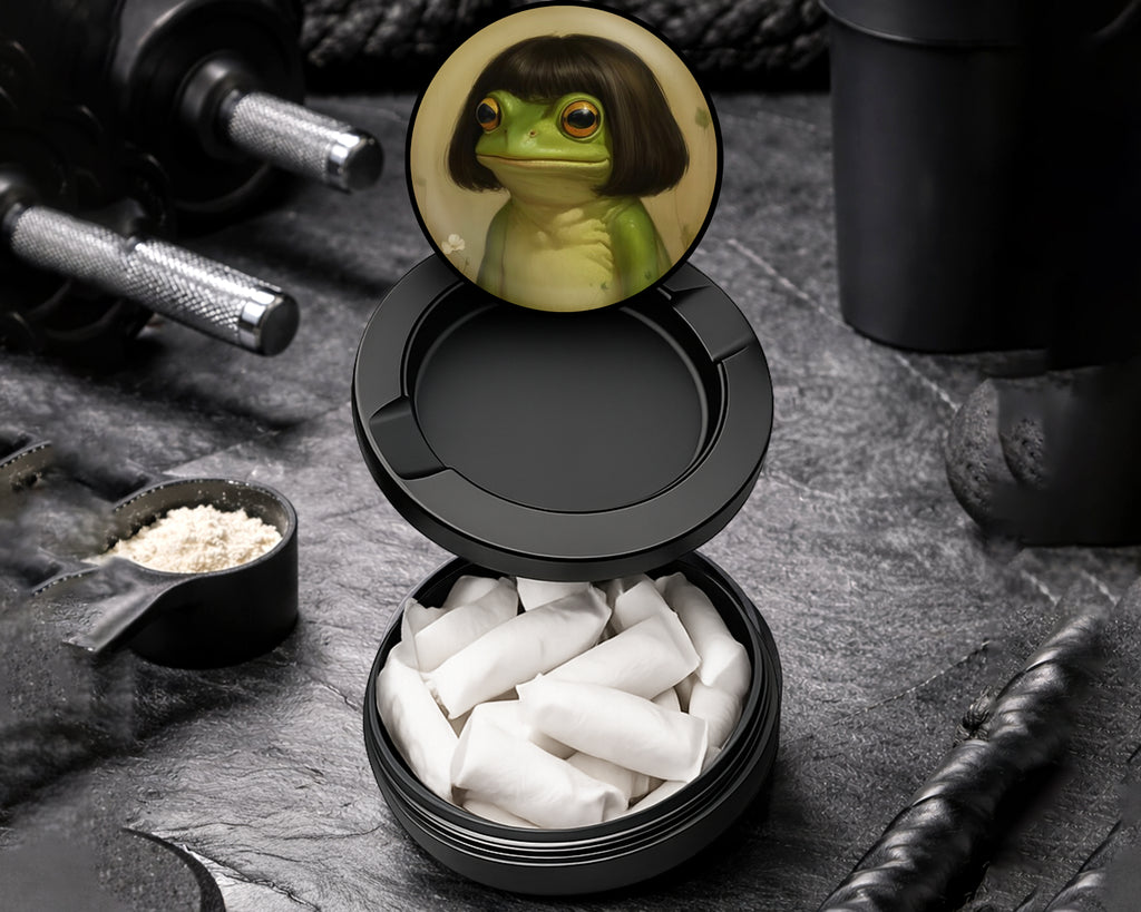 Snus Storage Case Cute Frog with Bob Haircut Meme Black