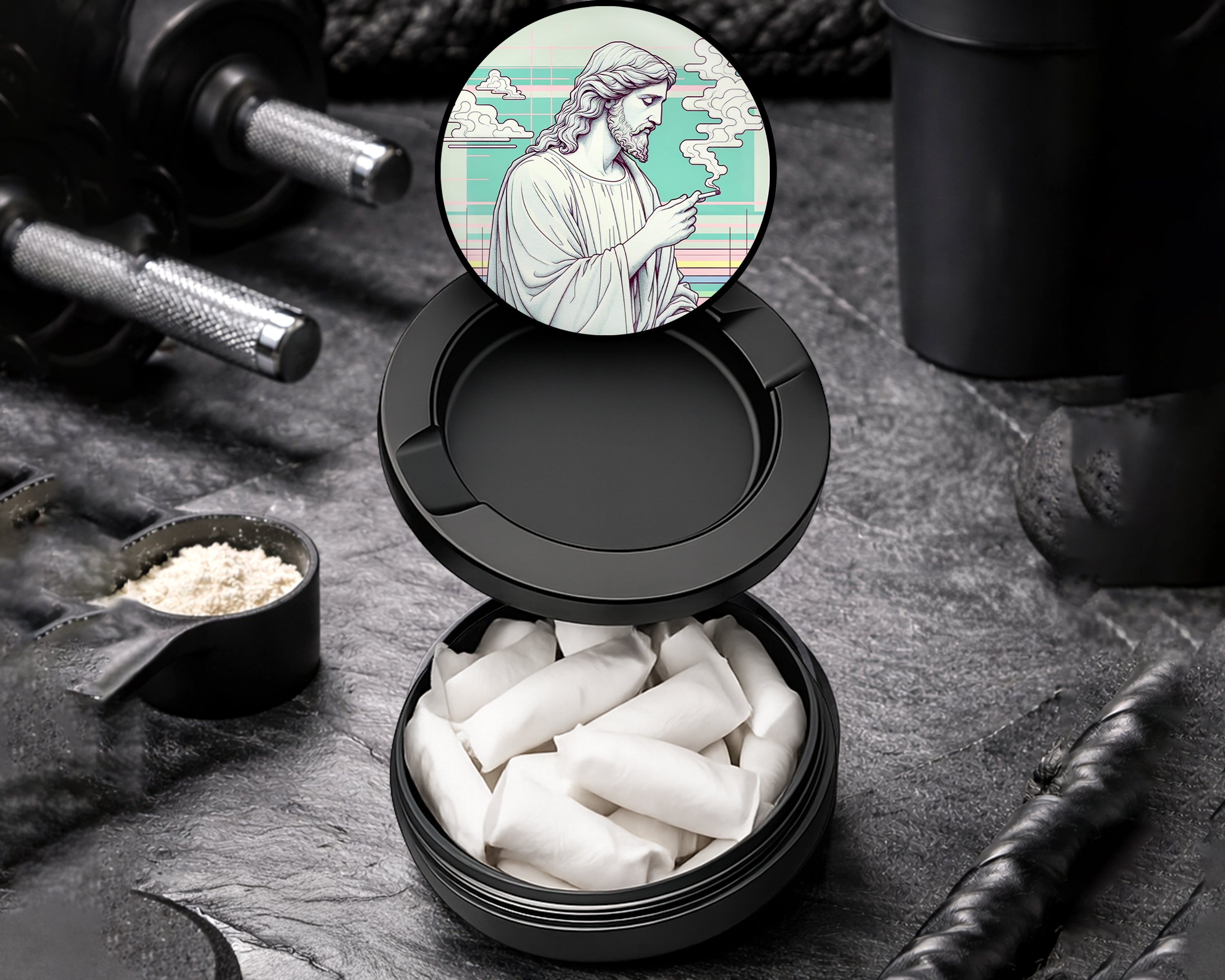 Snus Storage Case Jesus With Cig Vaporwave Black