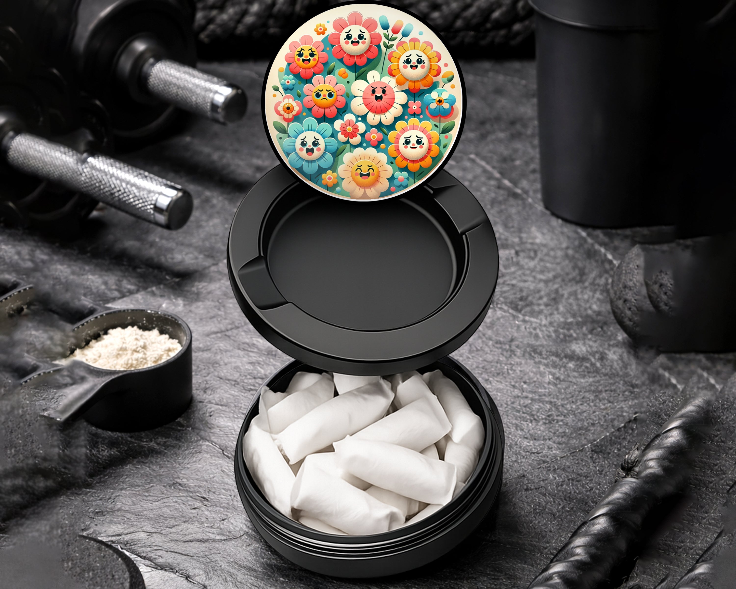 Snus Storage Case Happy Flower Power Black