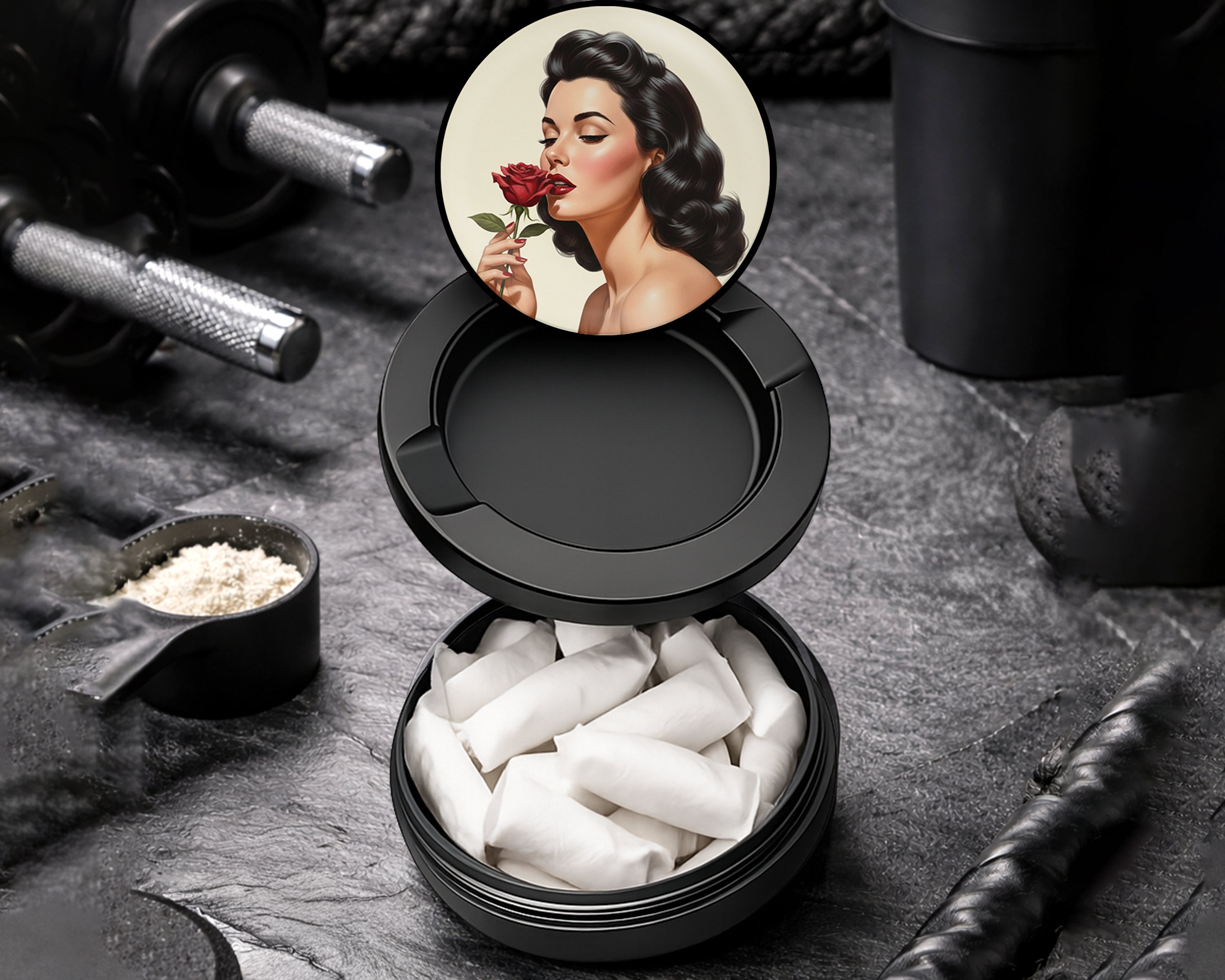 Snus Storage Case Romantic Retro Rose Beauty Black