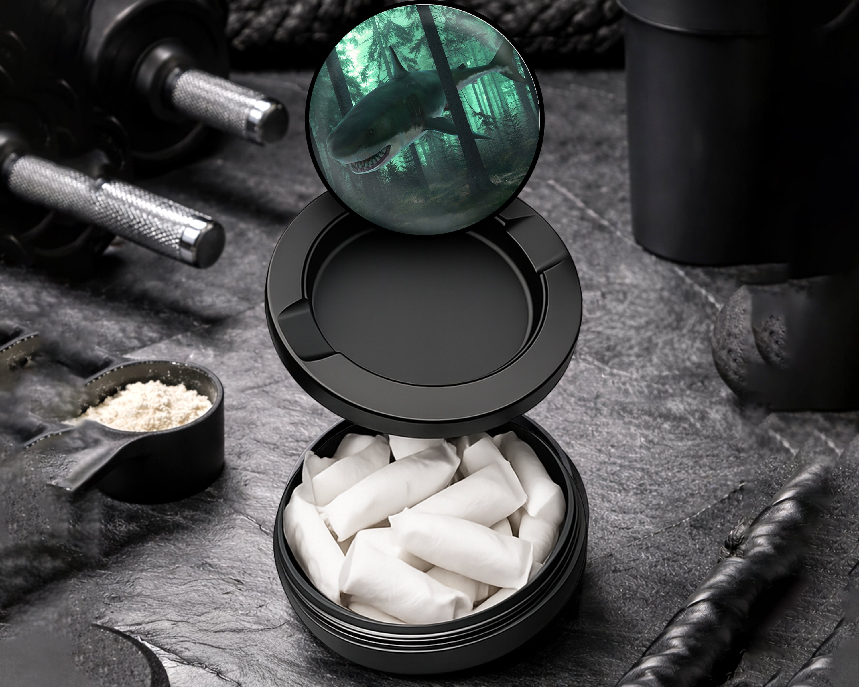Snus Storage Case Great White Shark in the Forest Black