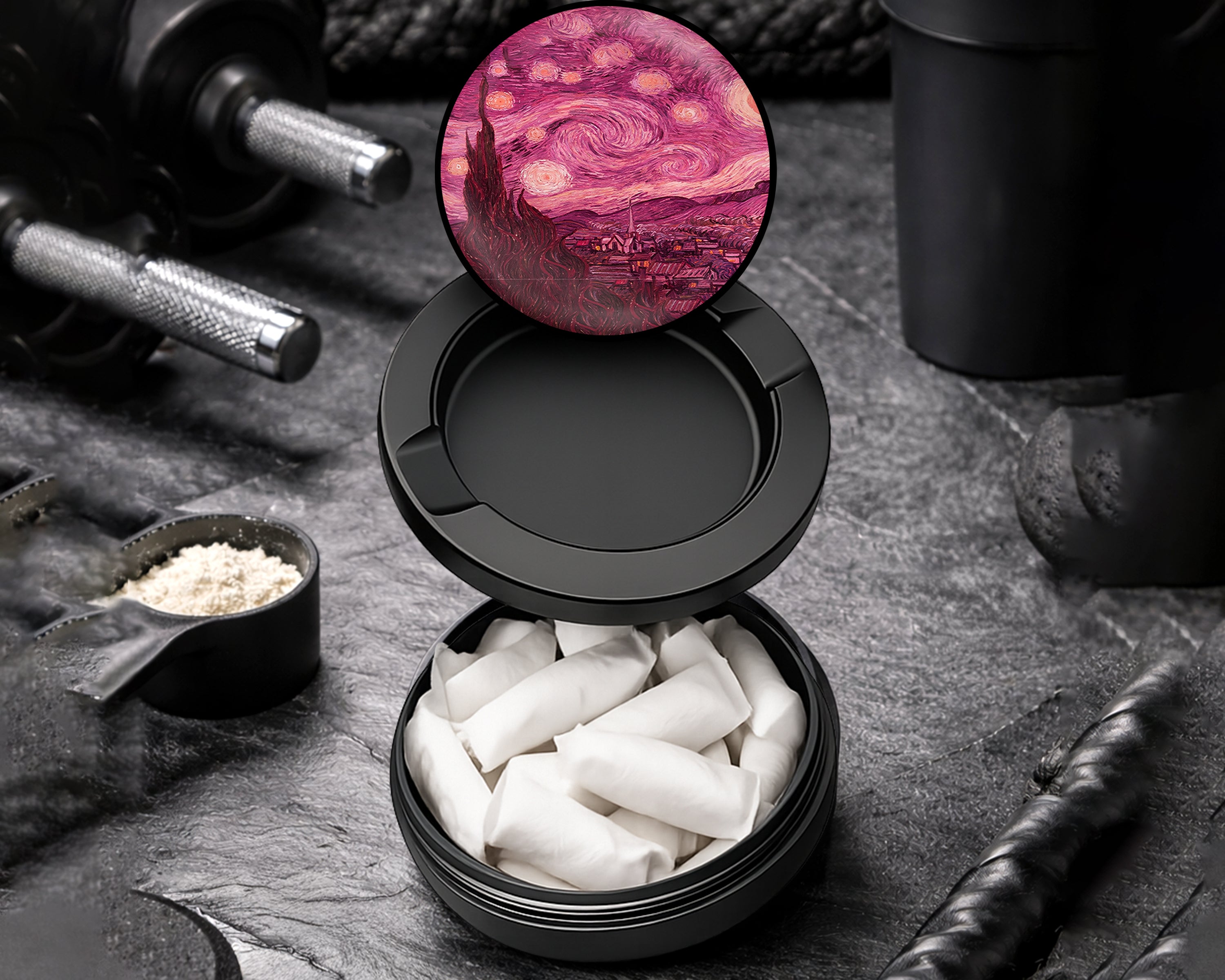 Snus Storage Case Pink Starry Night Vaporwave Van Gogh Art Black