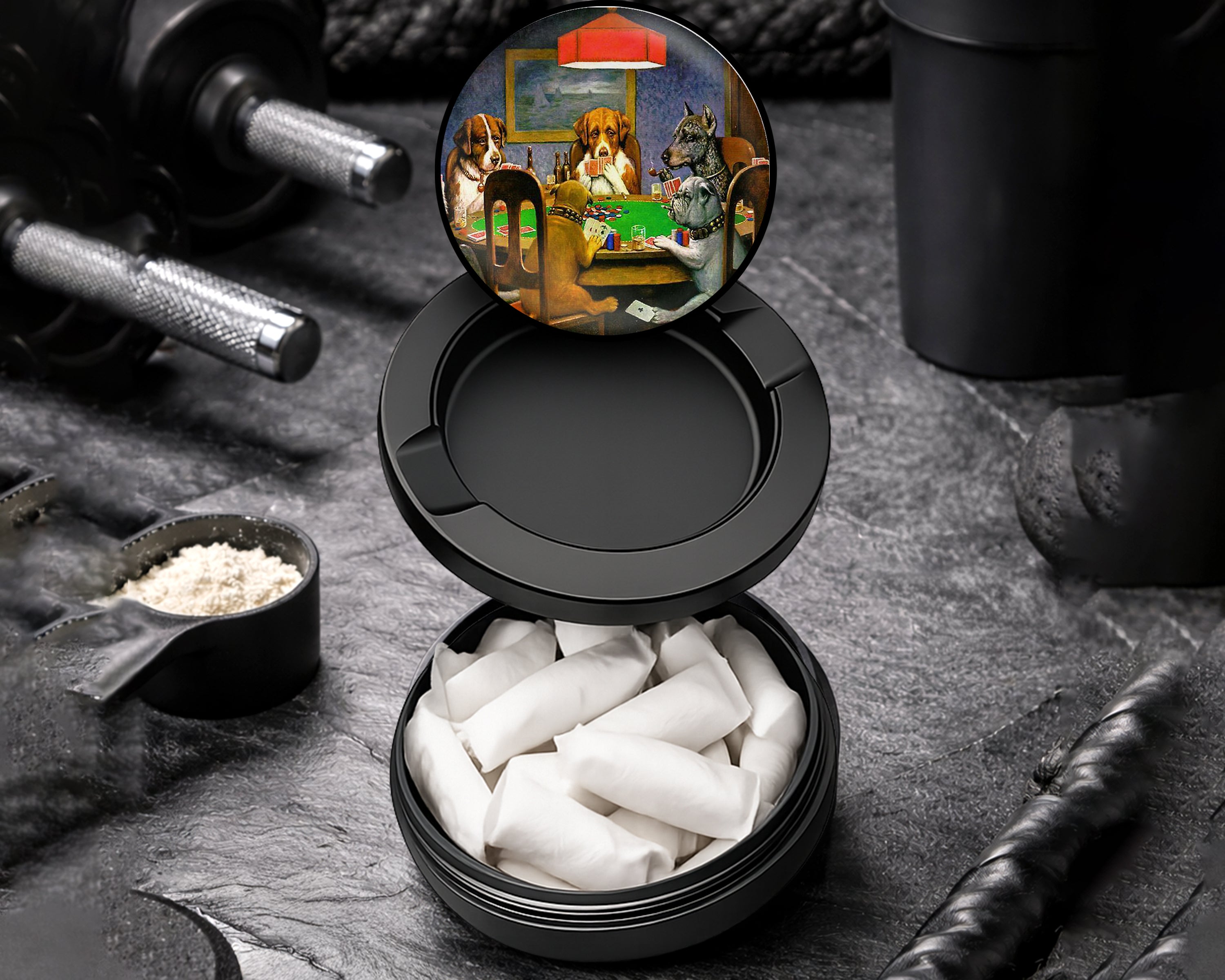 Snus Storage Case A Friend In Need, Dogs Playing Poker, by Cassius Marcellus Coolidge, Famous Artwork Black