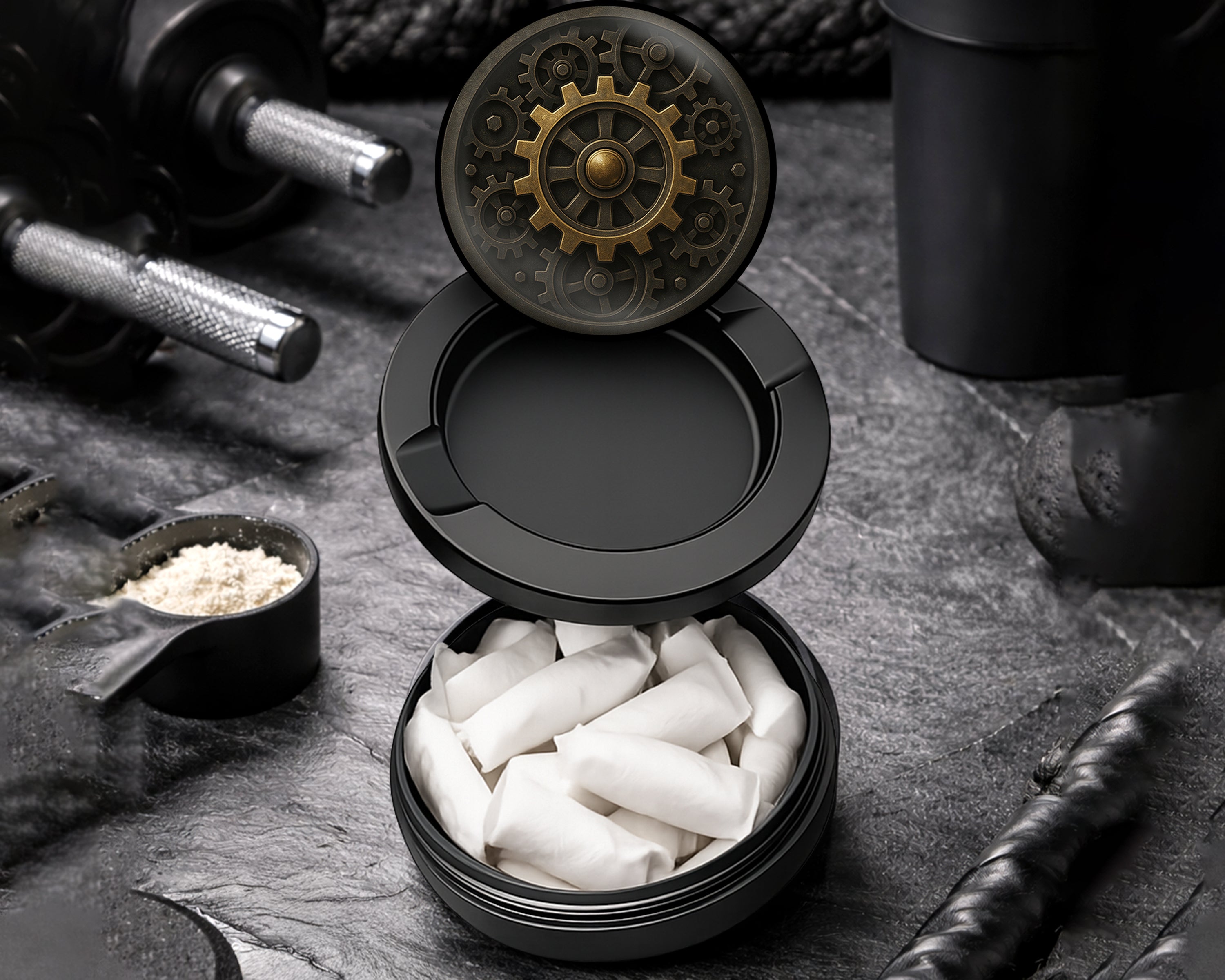 Snus Storage Case Steampunk Gear Clockwork Circle Art Black