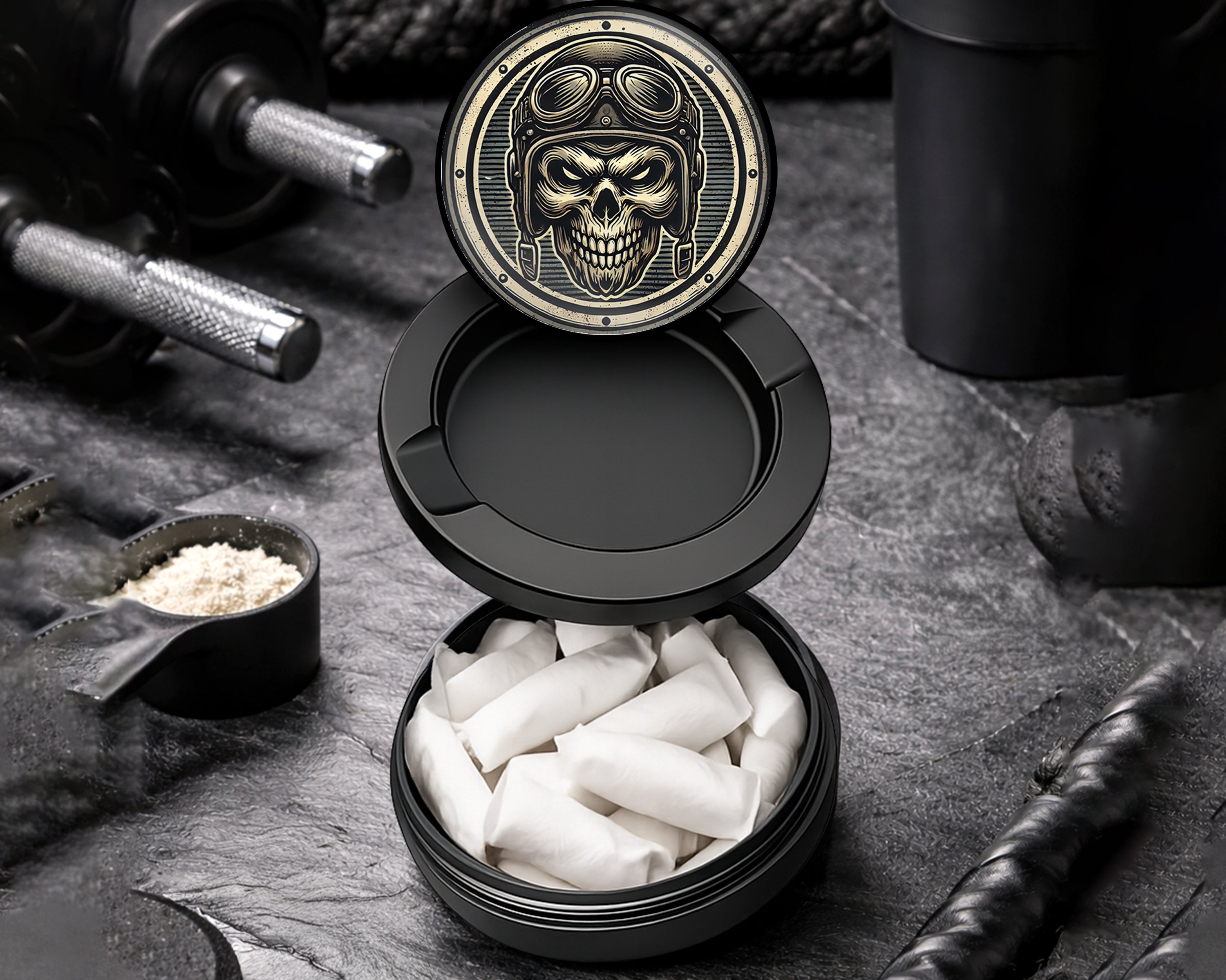Snus Storage Case Biker Skull Black