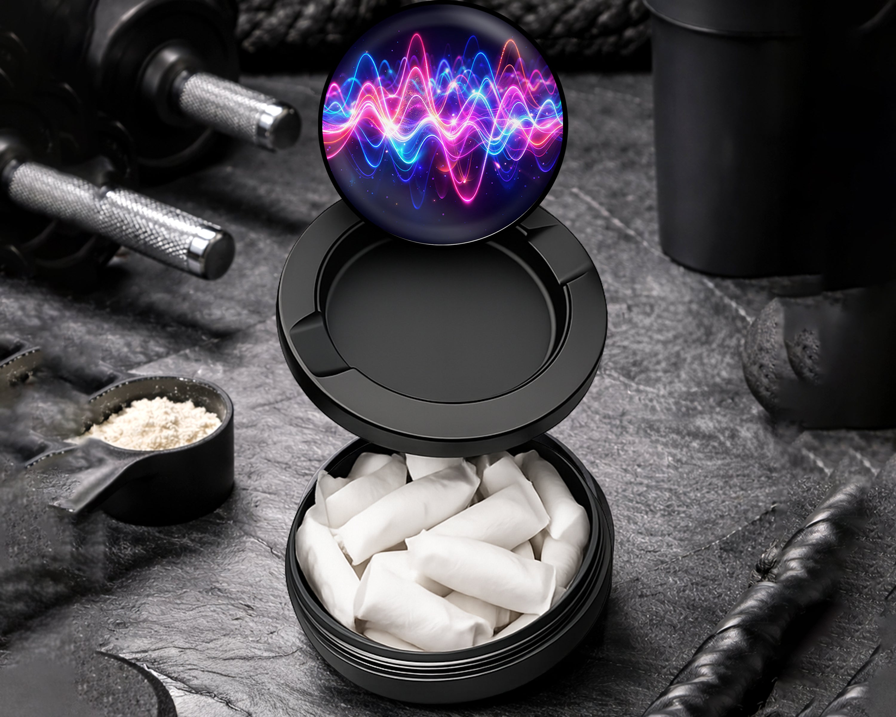 Snus Storage Case Neon Soundwave Vibes Audio Frequency Art Black