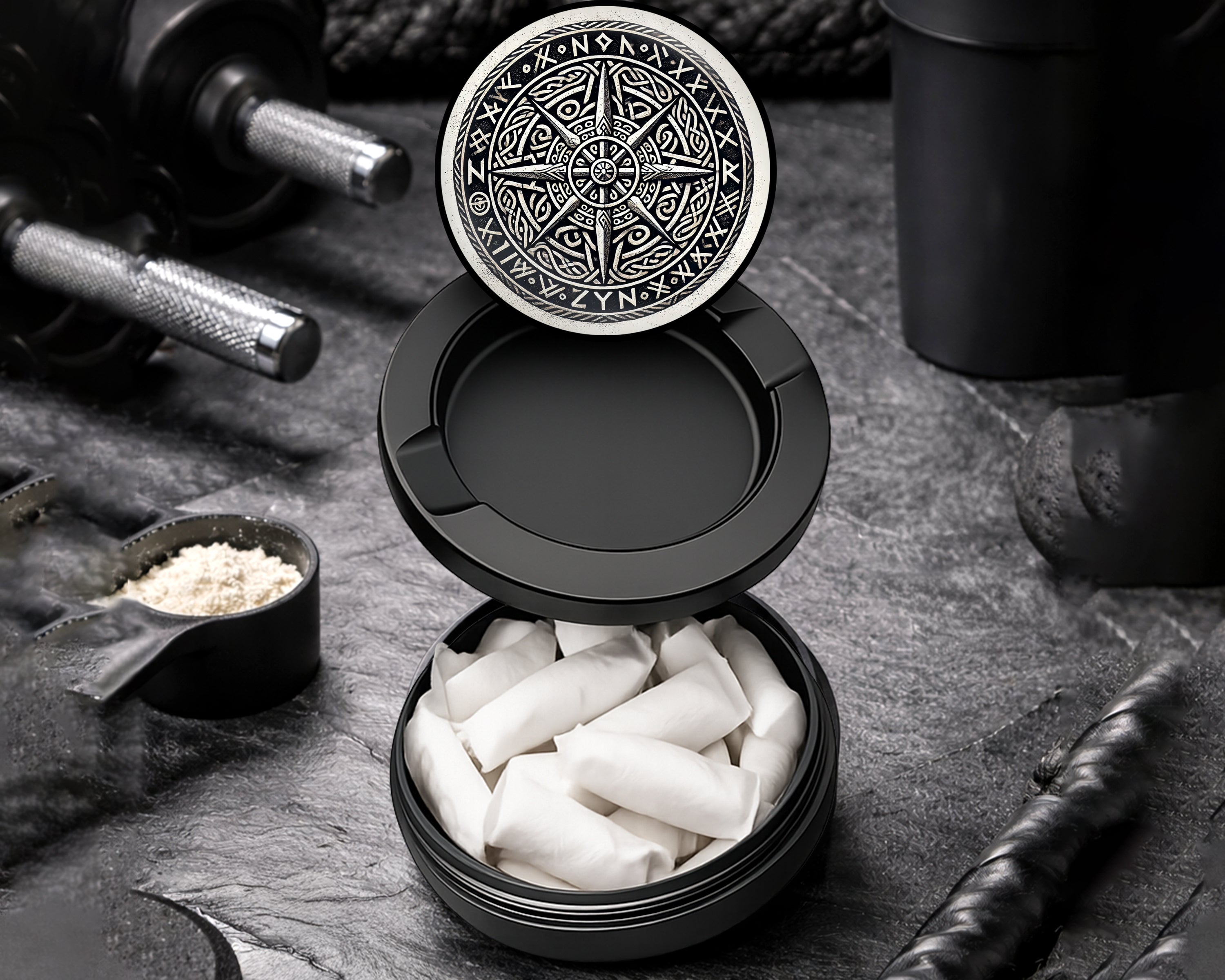 Snus Storage Case Nordic Compass Rune Emblem Black