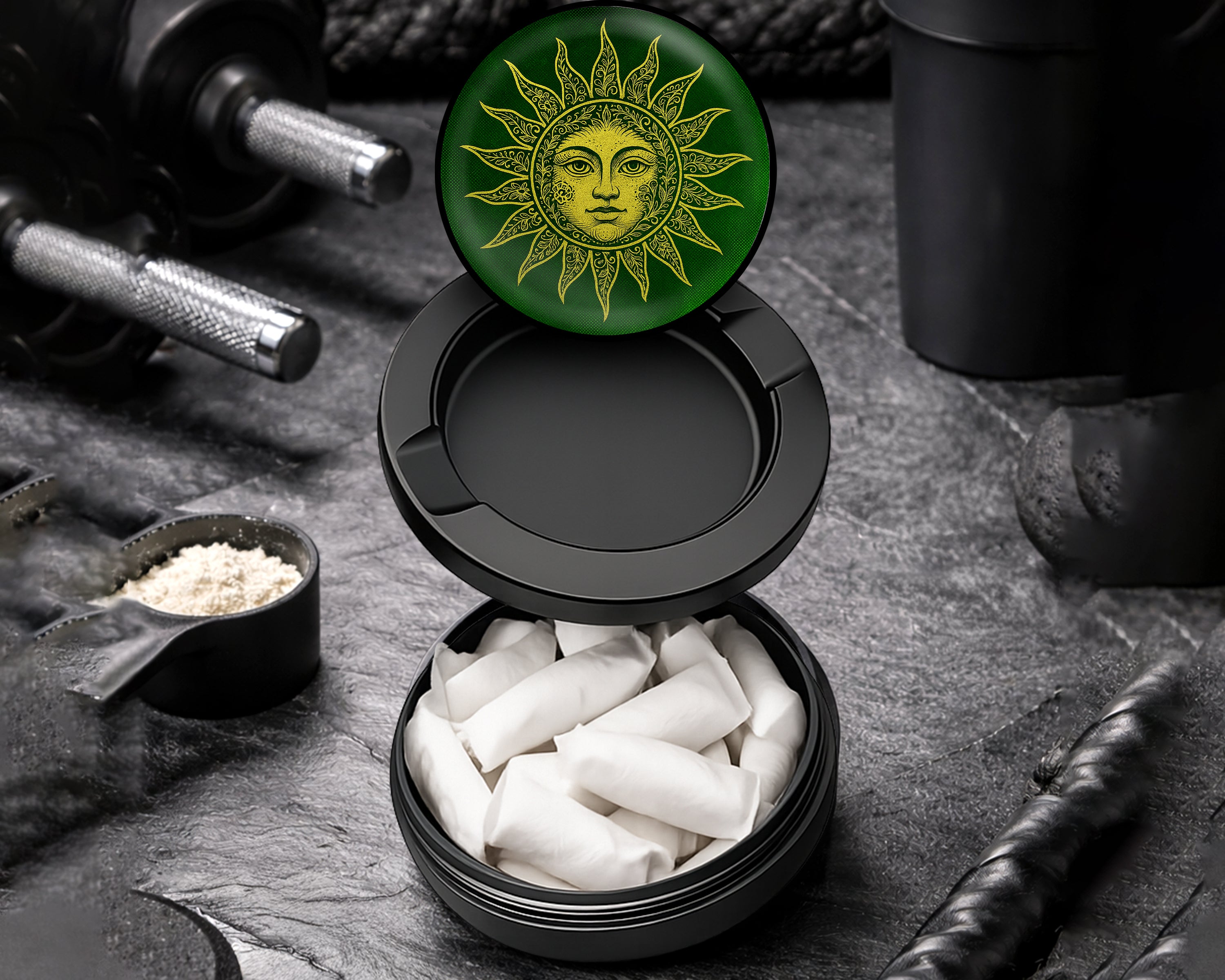 Snus Storage Case Golden Intricate Sun Black