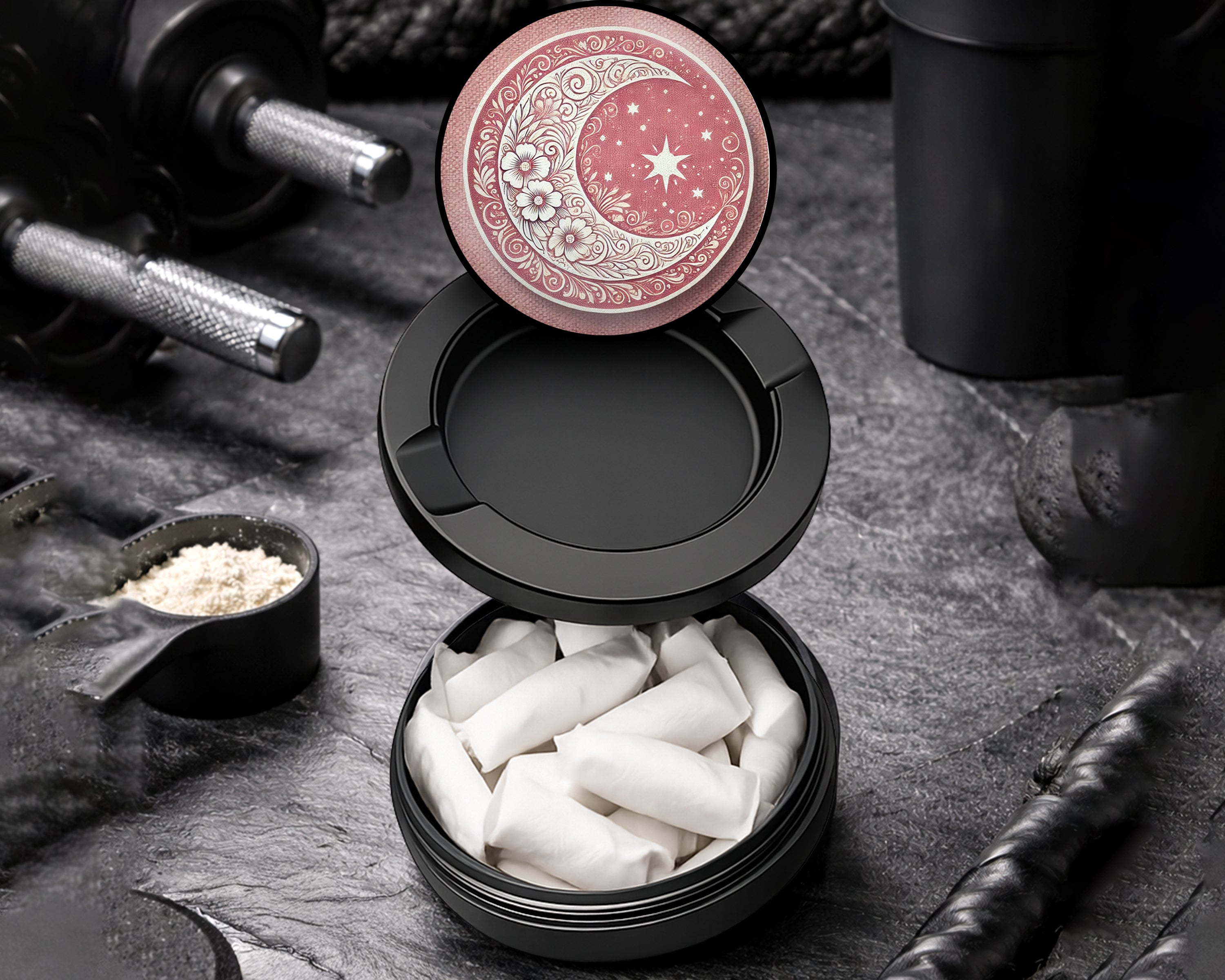 Snus Storage Case Crescent Moon with Stars Black