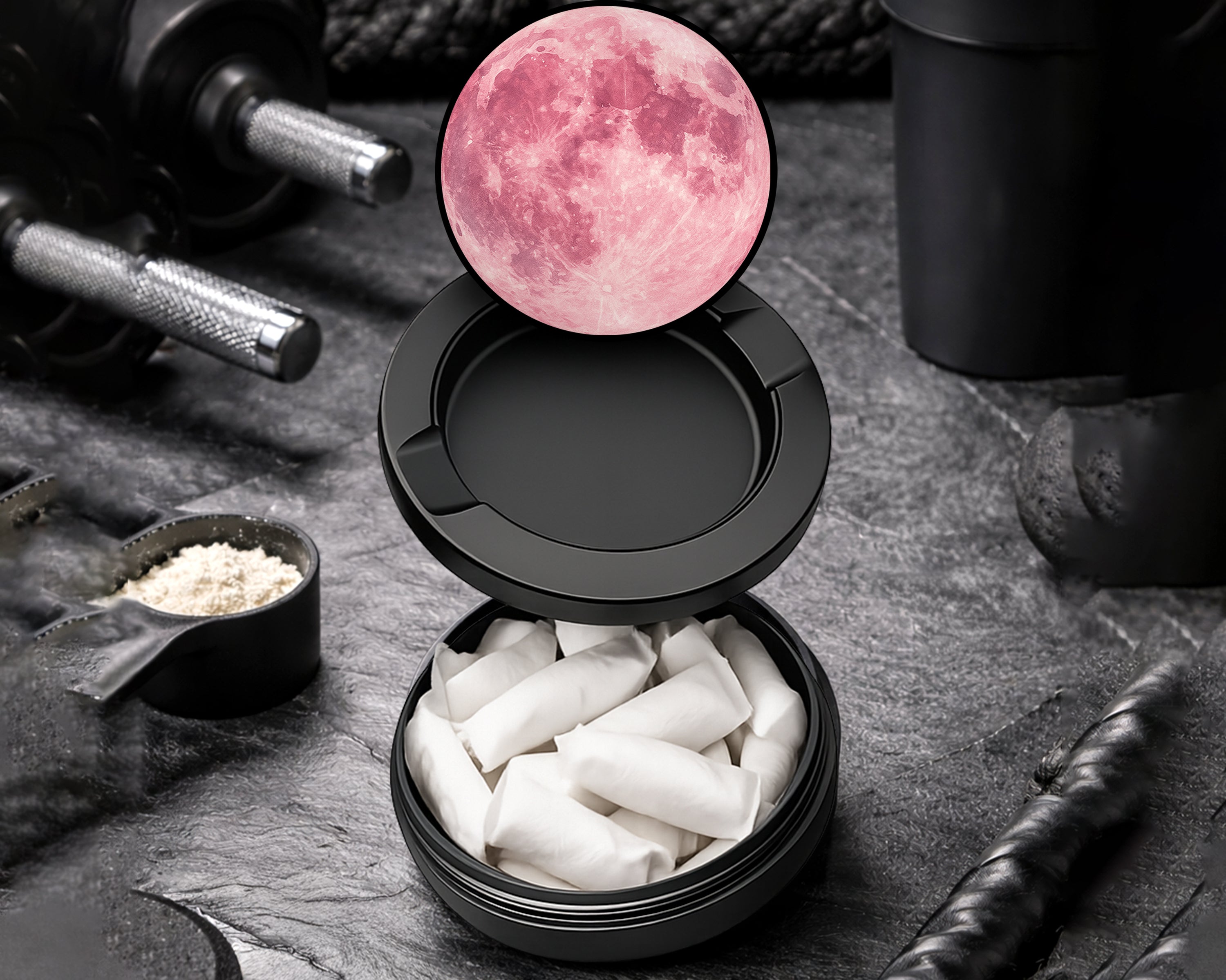 Snus Storage Case Soft Pink Moon Boho Celestial Vibes Black