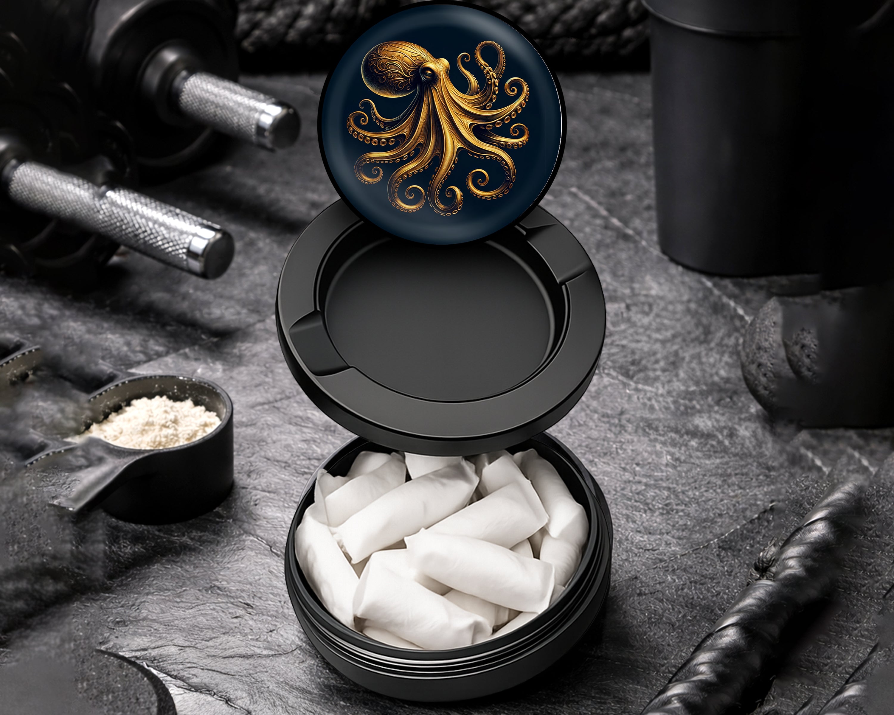Snus Storage Case Vintage Golden Octopus Black