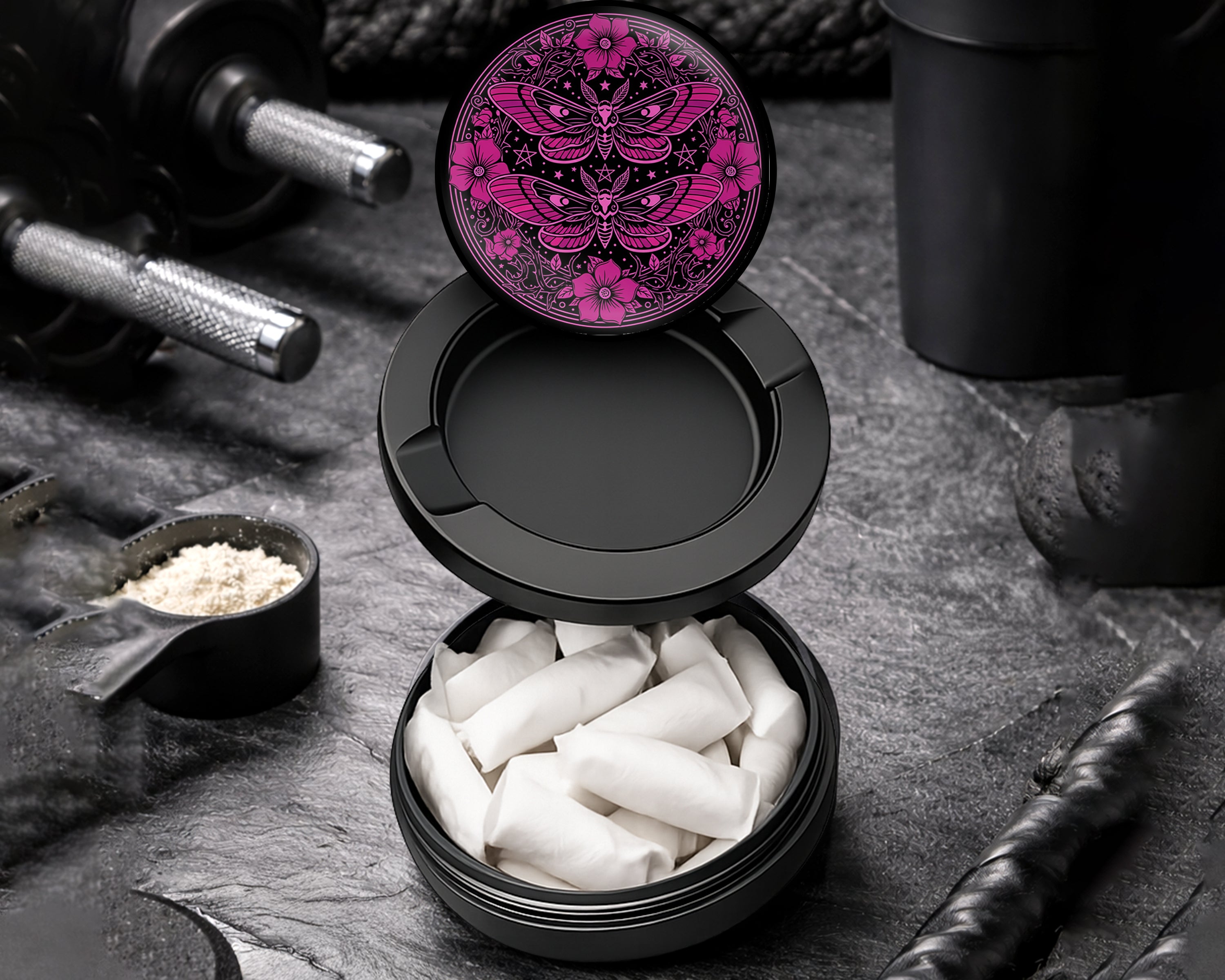 Snus Storage Case Gothic Moth Magic Mandala Black