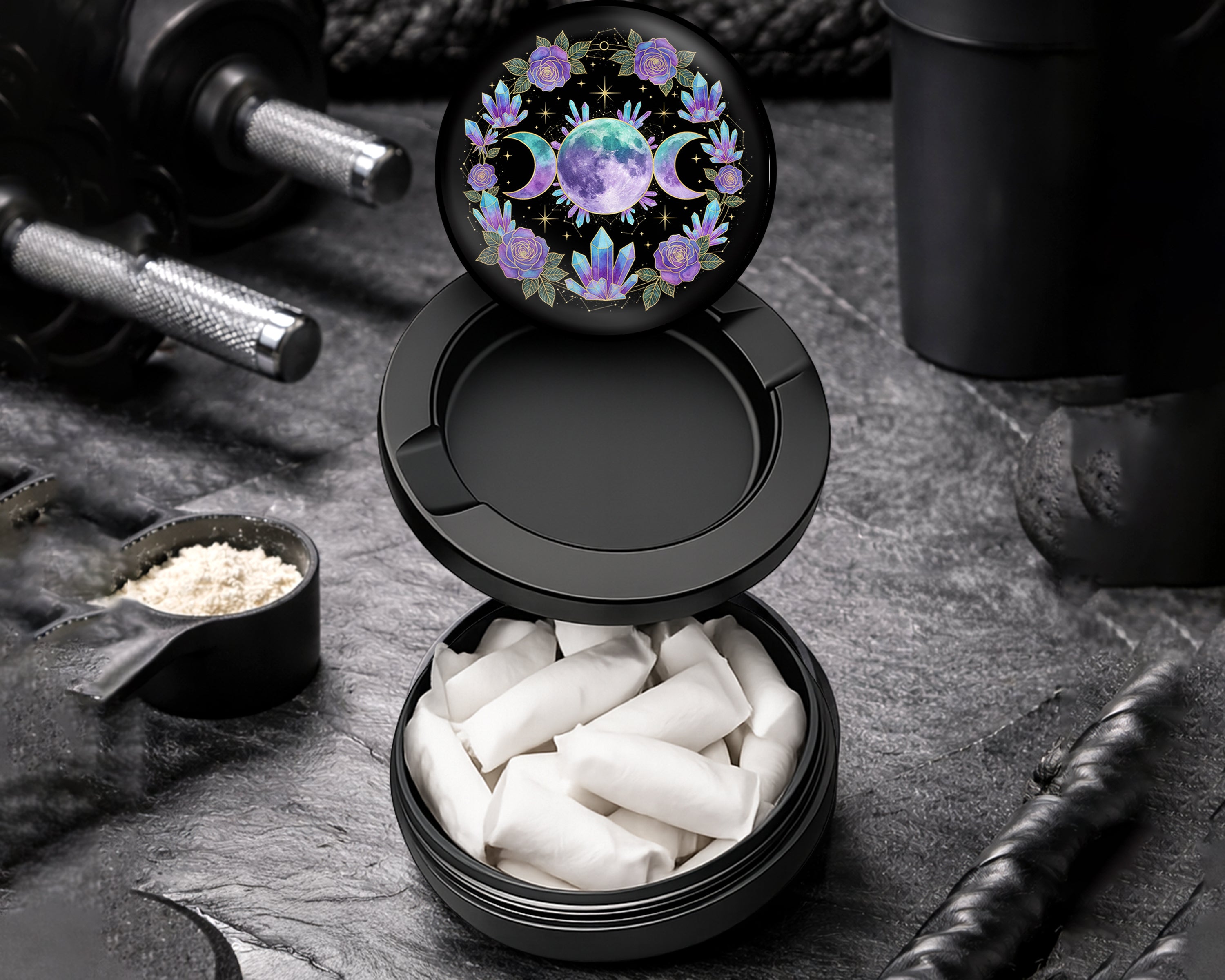 Snus Storage Case Crystal Moon Goddess Mandala Black