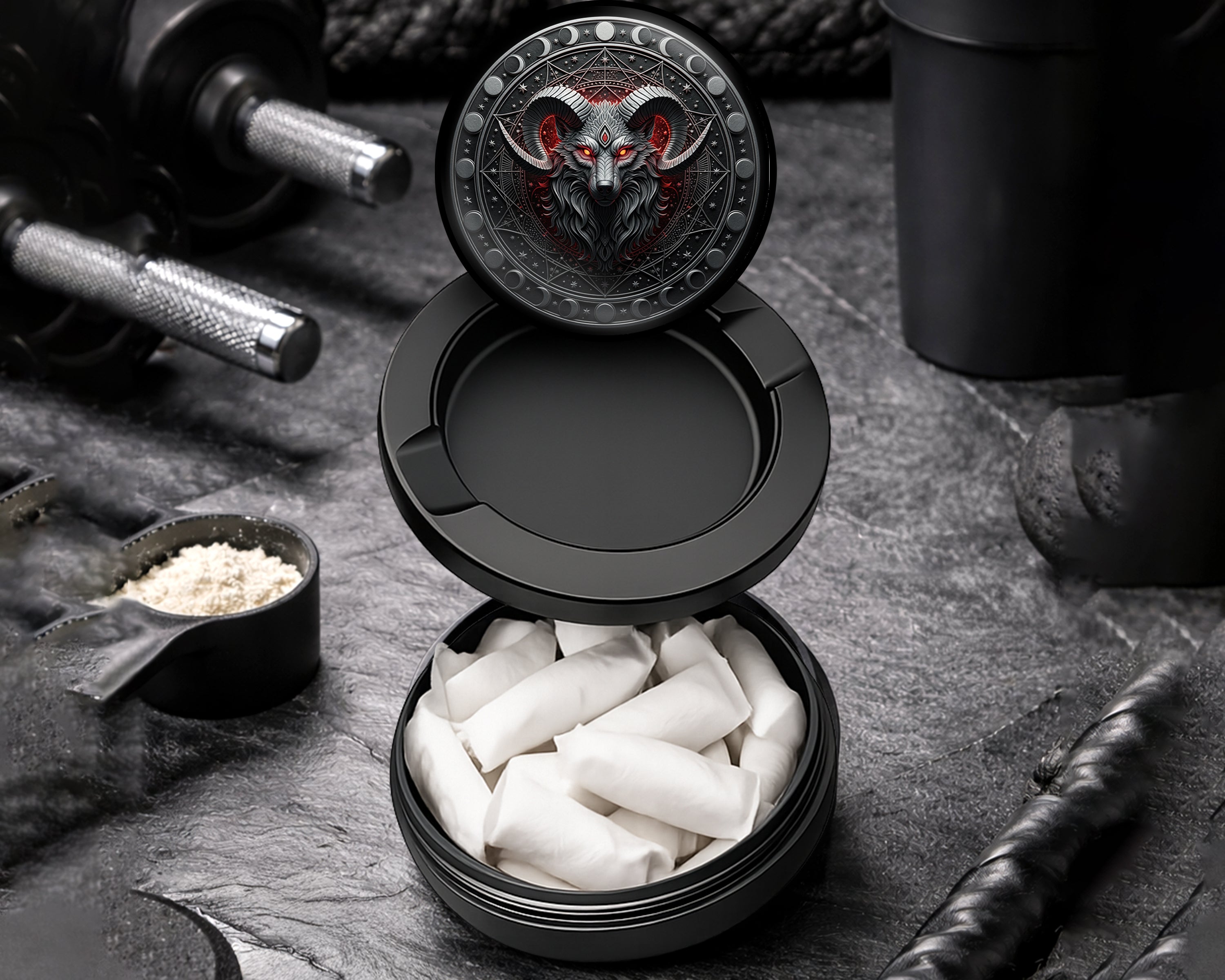 Snus Storage Case Lunar Inferno Ram Sigil Black