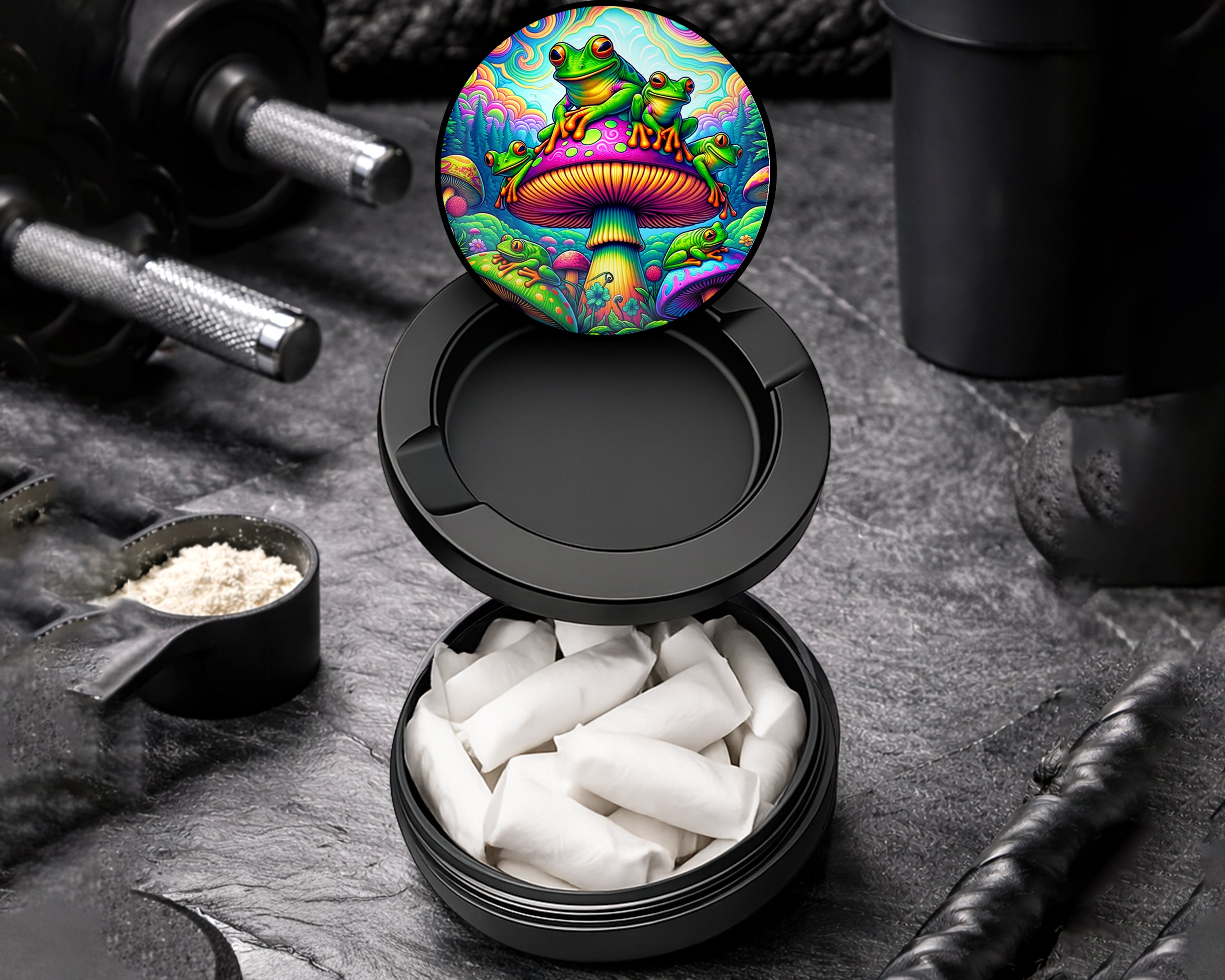 Snus Storage Case Trippy Mushroom Frog Black