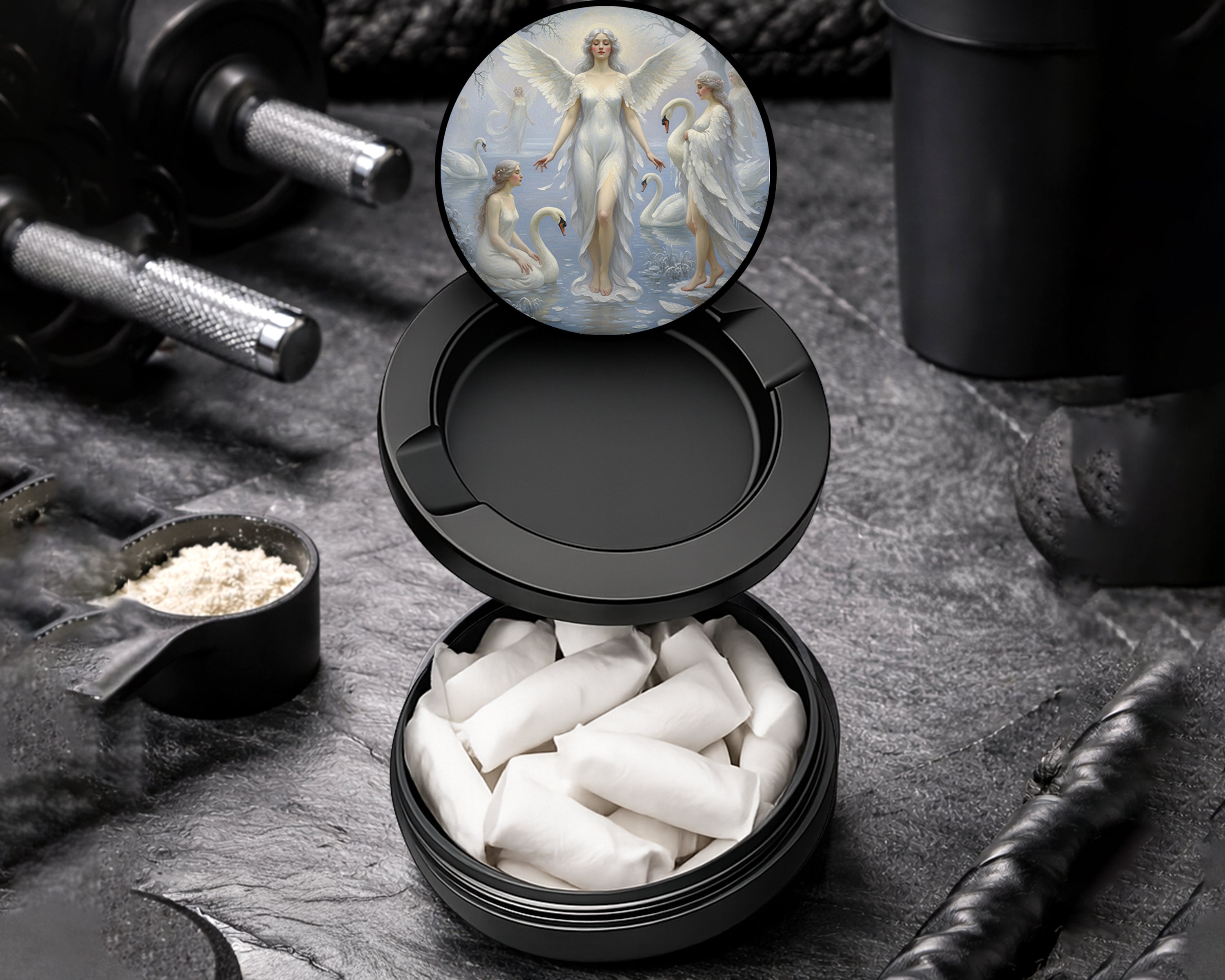 Snus Storage Case Celestial Swan Lake Angels Black