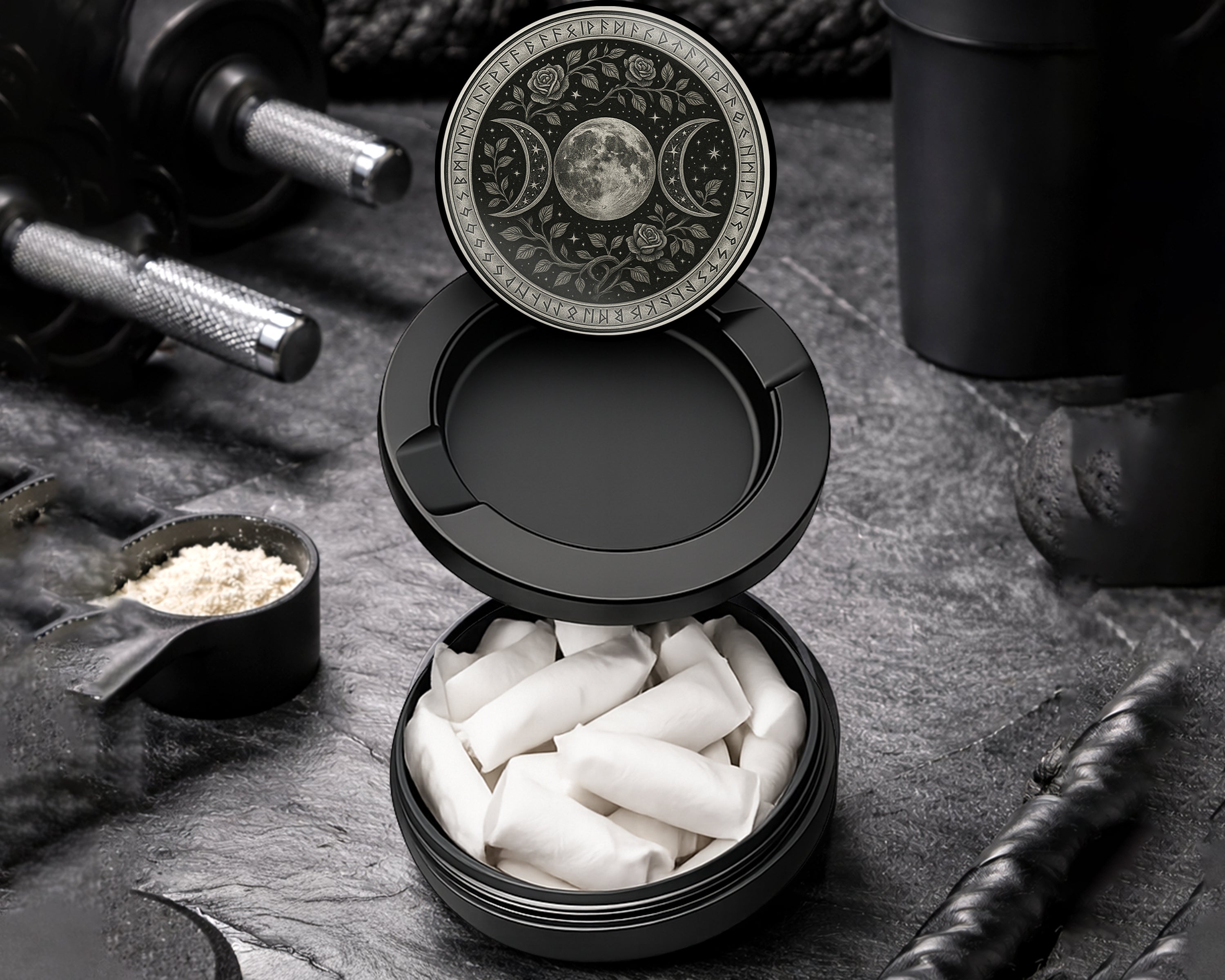 Snus Storage Case Triple Moon Rose Sigil Black