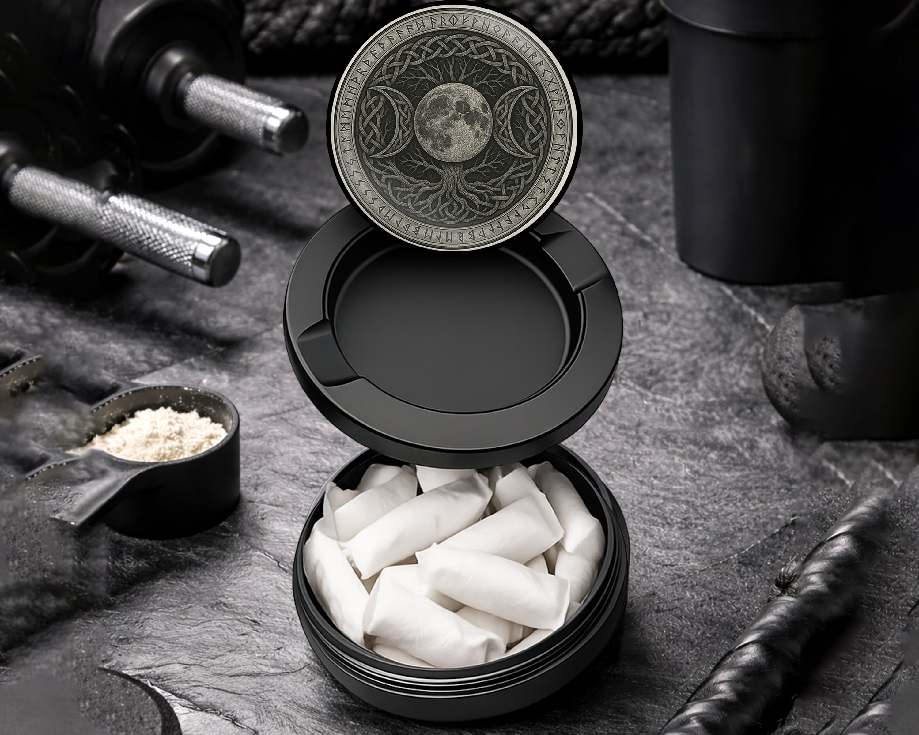 Snus Storage Case Celtic Moon Tree Sigil Black