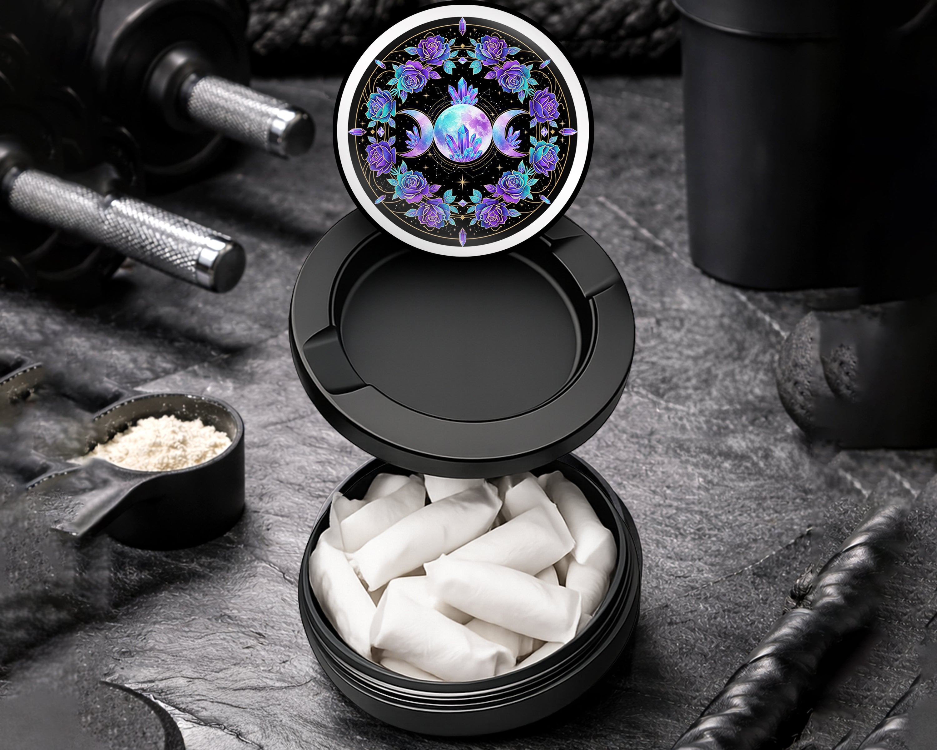 Snus Storage Case Crystal Rose Moon Trinity Black