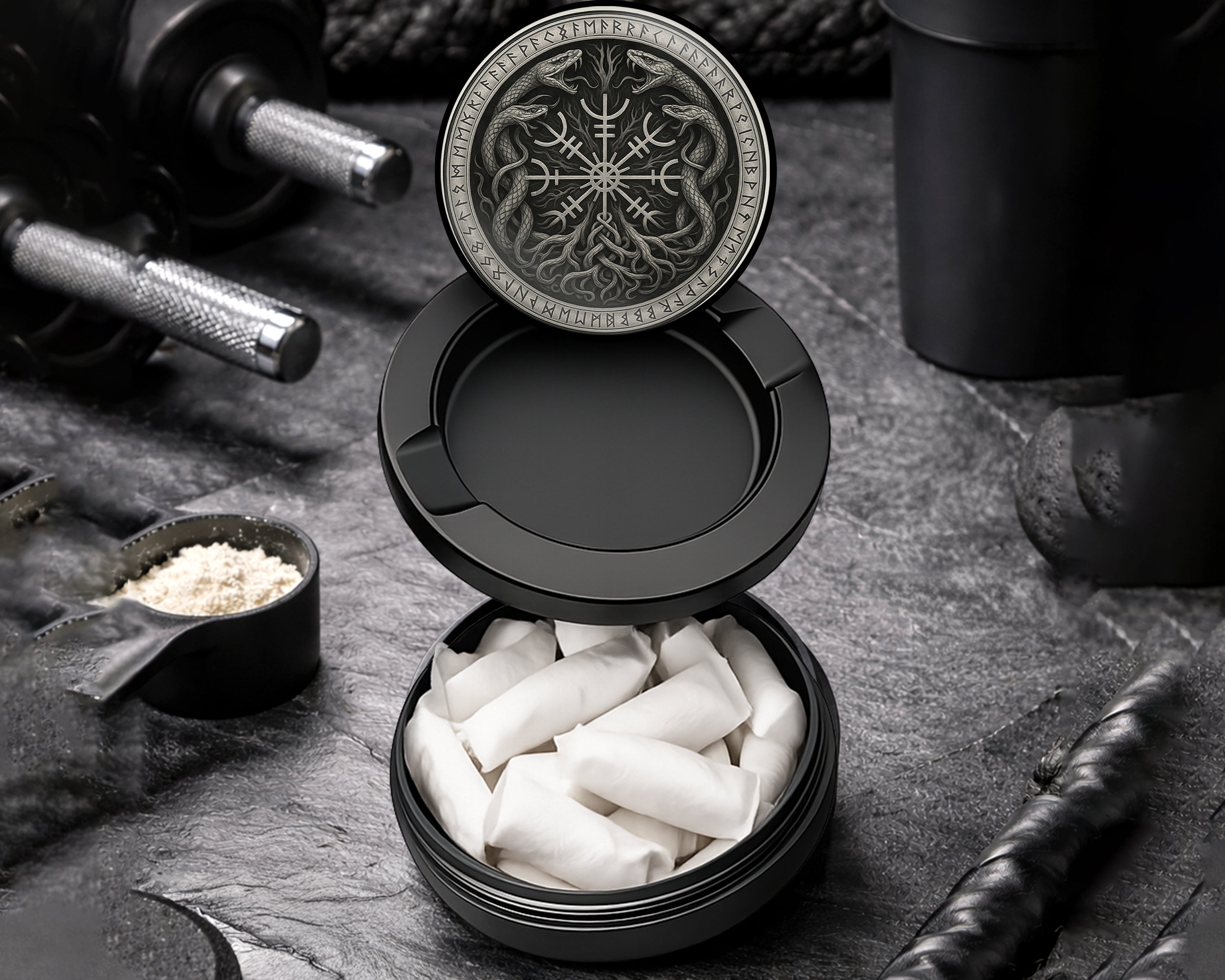 Snus Storage Case Runic Serpents Norse Sigil Black