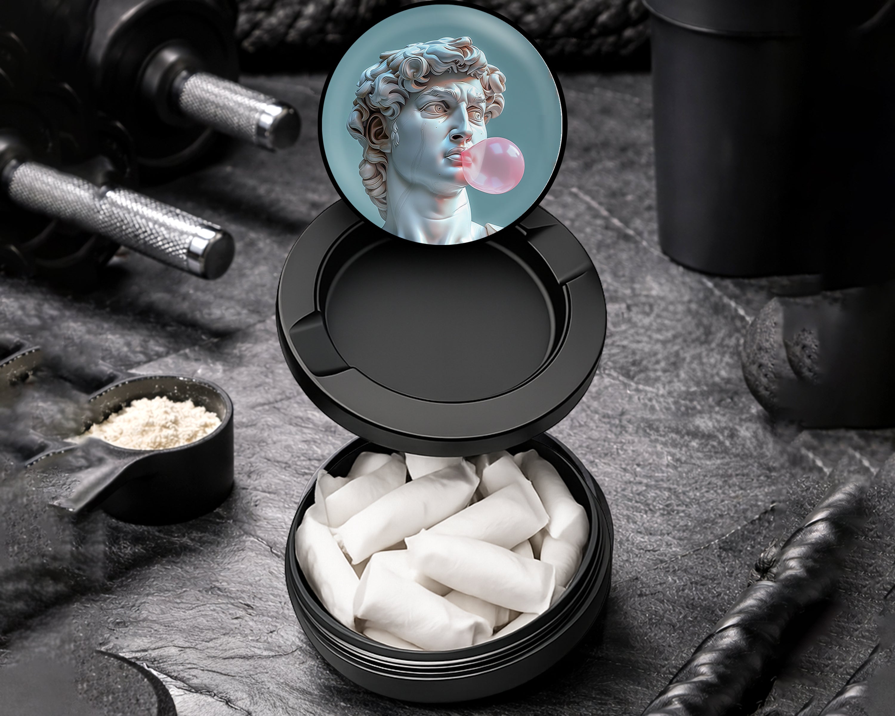 Snus Storage Case Michelangelo Statue Of David Blowing A Bubble Black