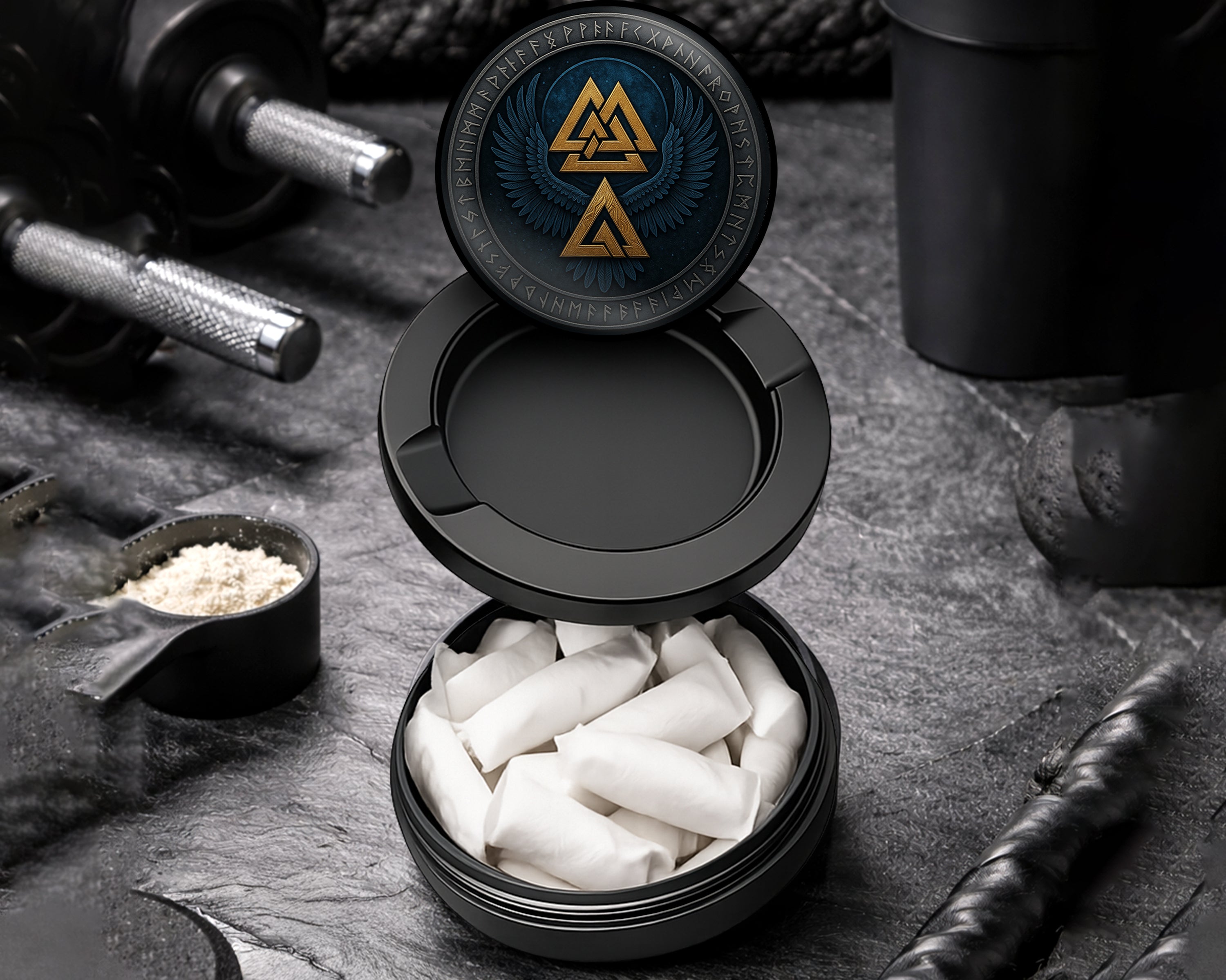 Snus Storage Case Valknut Wings Norse Emblem Black