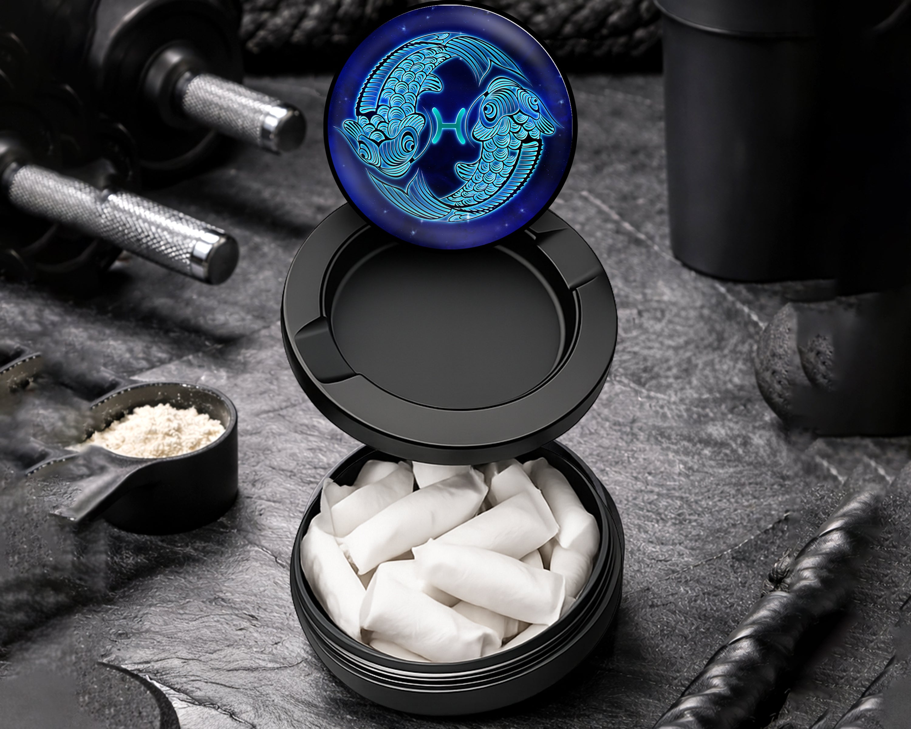 Snus Storage Case Pisces Zodiac Sign Astrology Black
