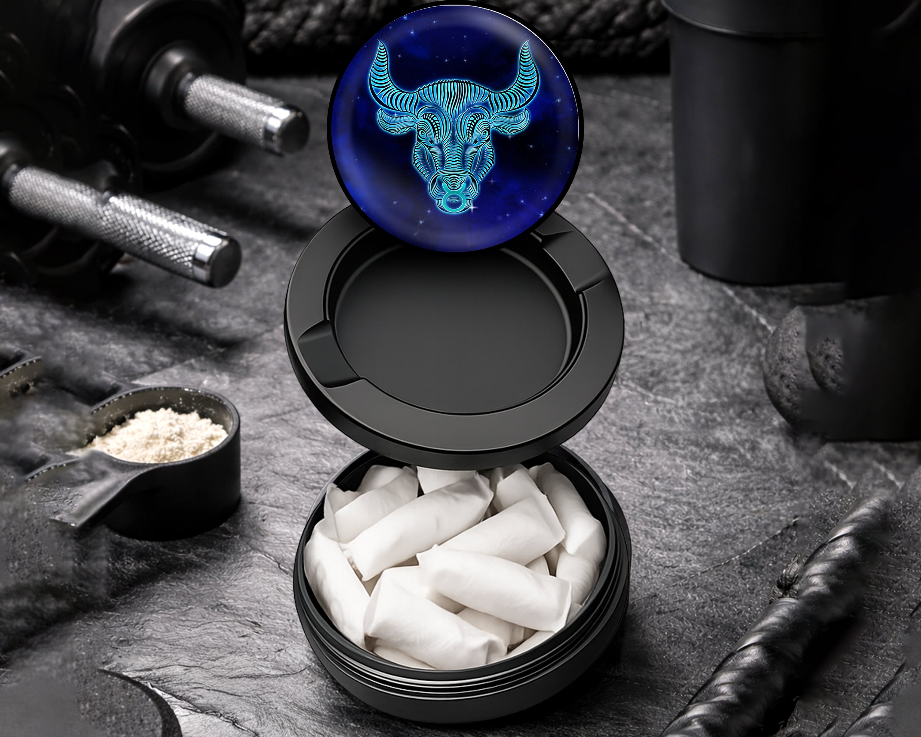 Snus Storage Case Taurus Zodiac Grinder Black