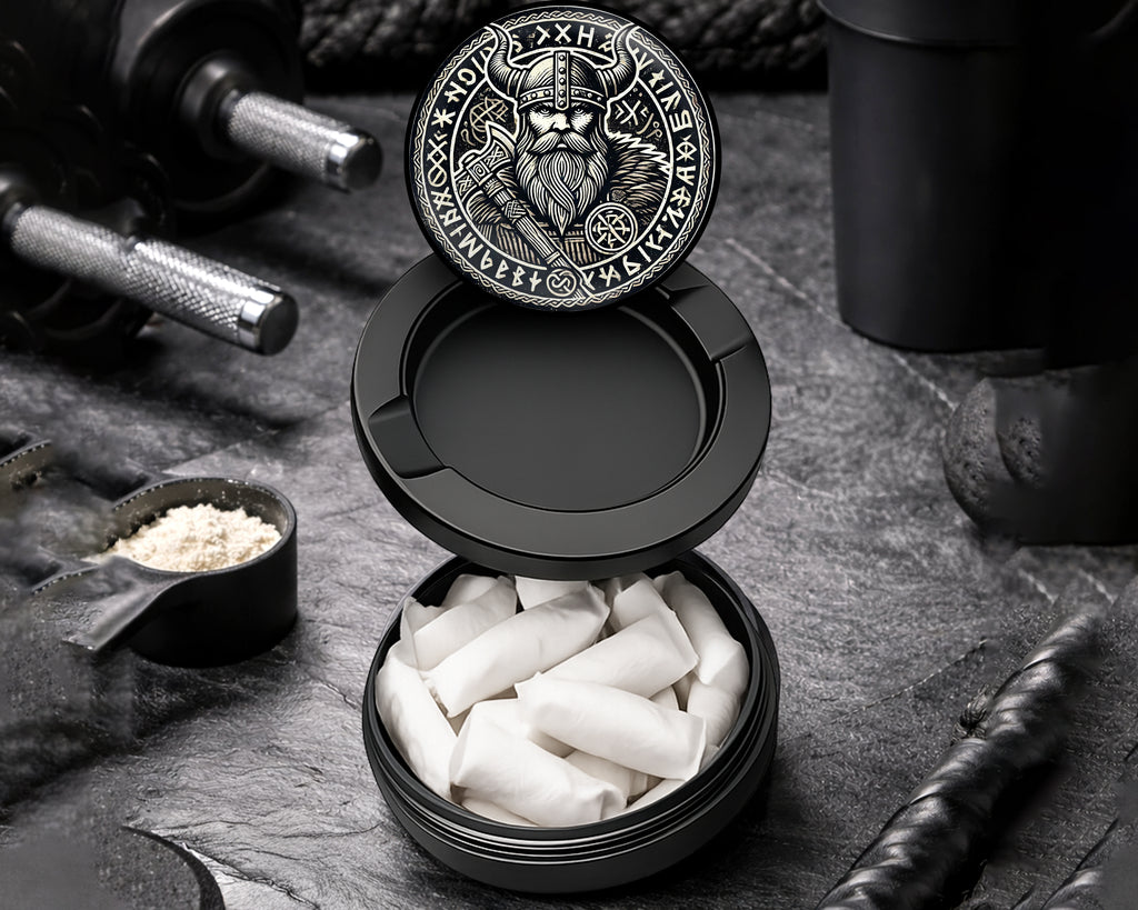 Snus Storage Case Viking Warrior Axe and Runes Black
