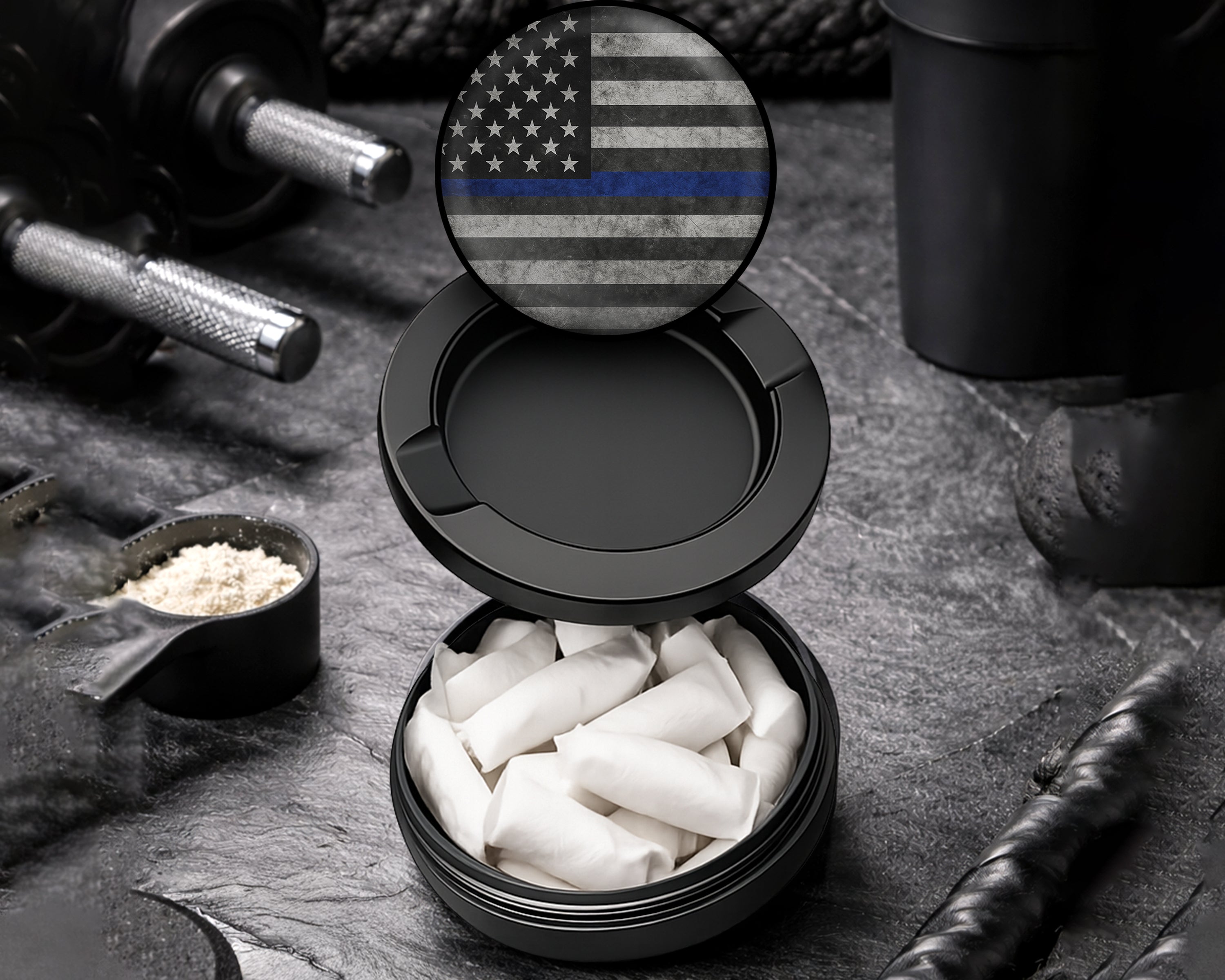 Snus Storage Case Flag Thin Blue Line Black