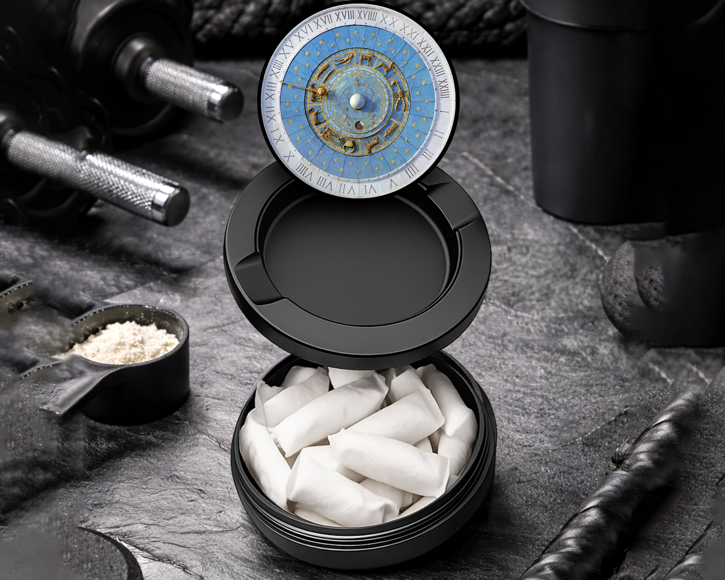 Snus Storage Case Astrological Zodiac Signs Clock Black