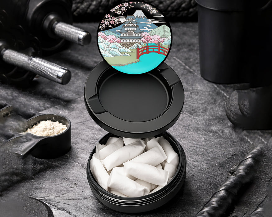 Snus Storage Case Japanese Style Traditional Landscape Sakura Black