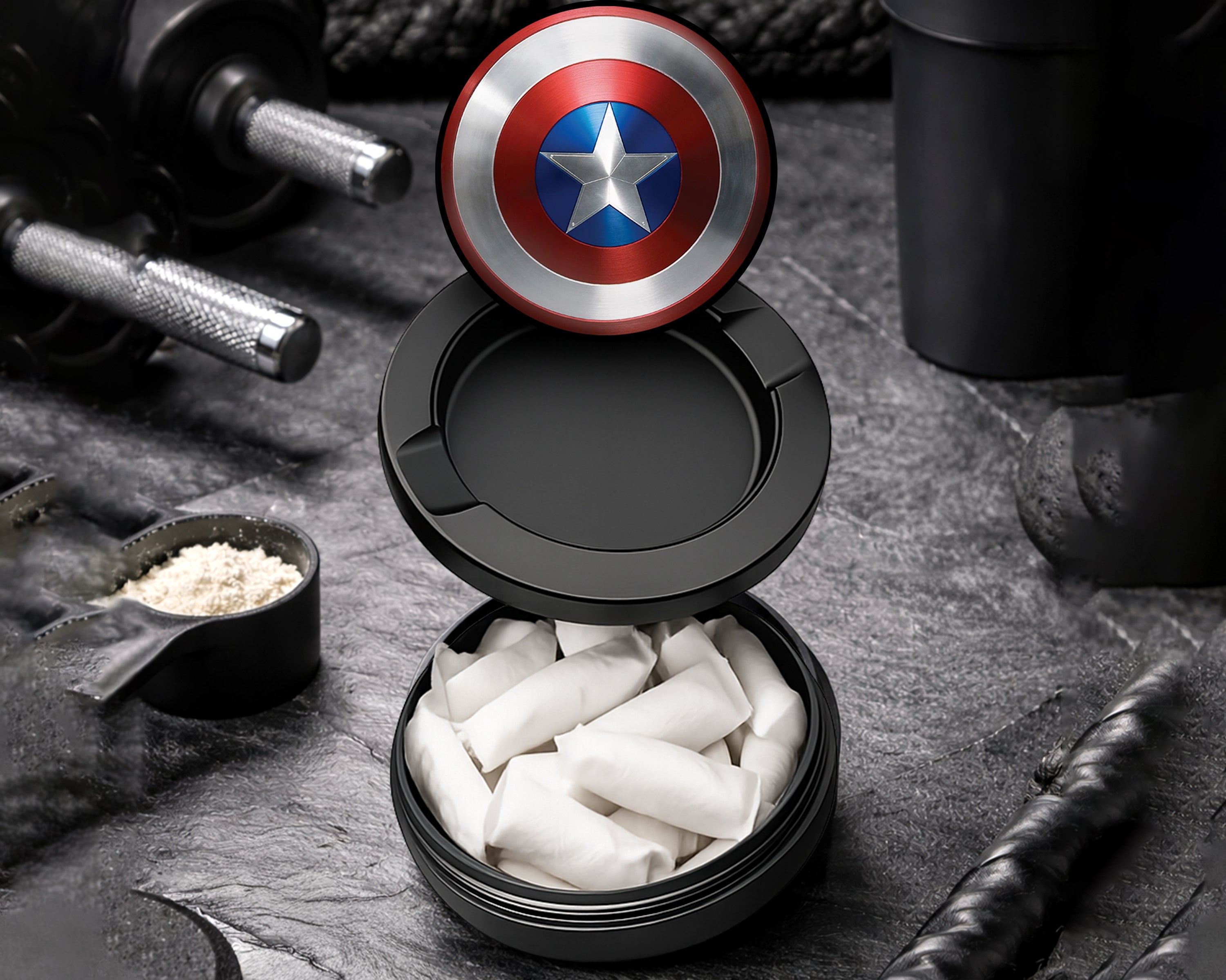 Snus Storage Case Captain Shield Superhero Comic Art Emblem Black