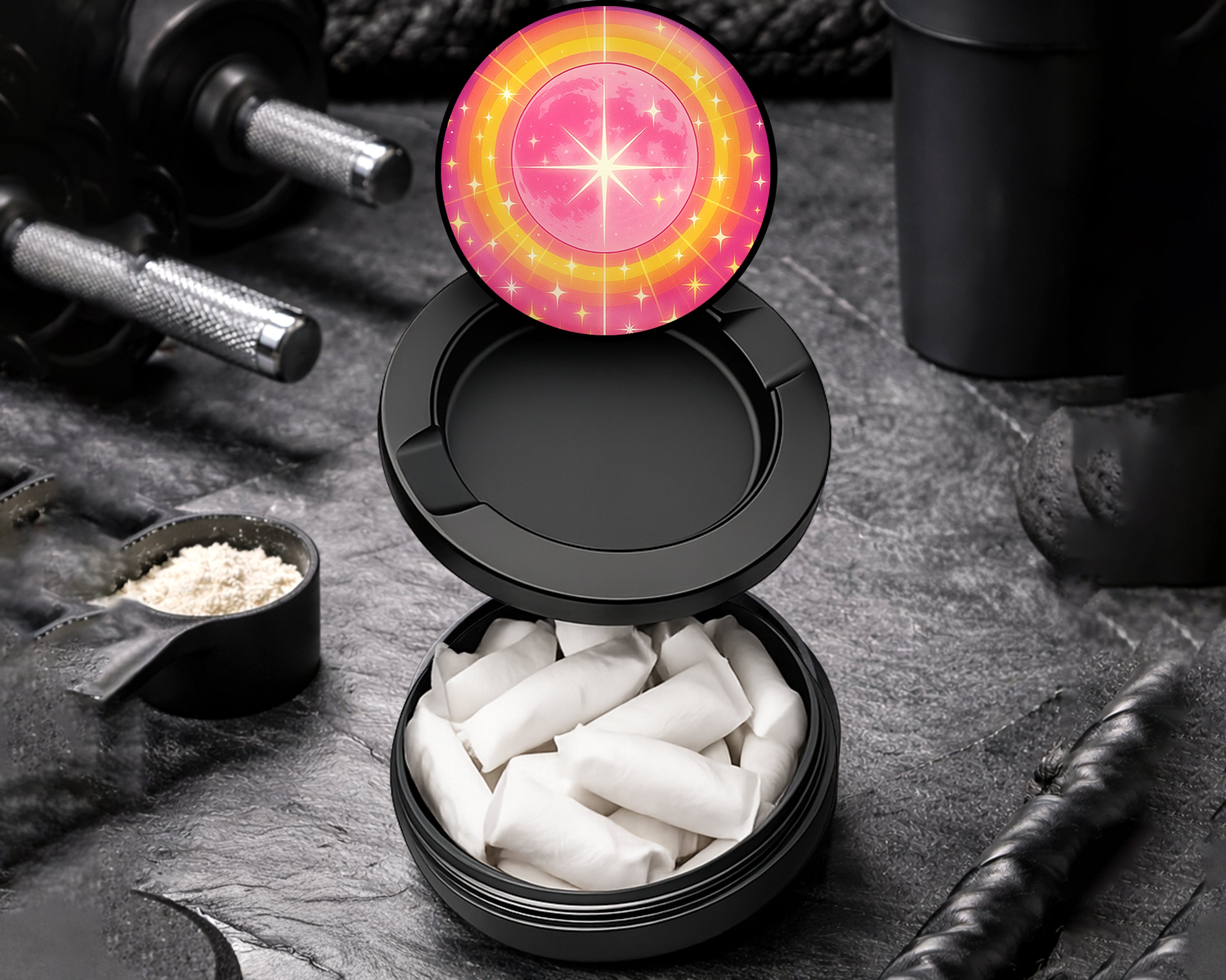 Snus Storage Case Radiant Starburst Pink Anime Moon Black
