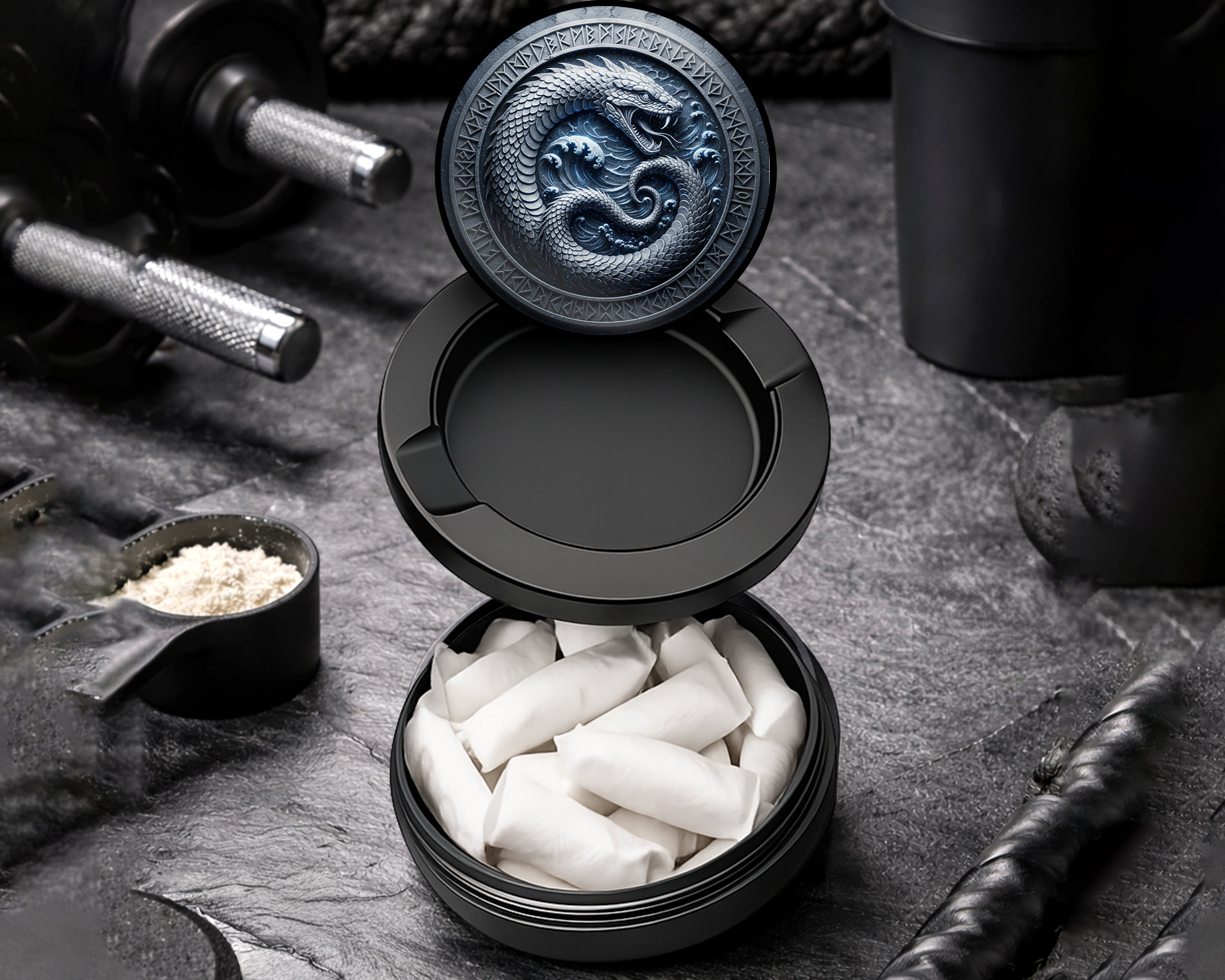 Snus Storage Case Oceanic Ouroboros Rune Circle Black