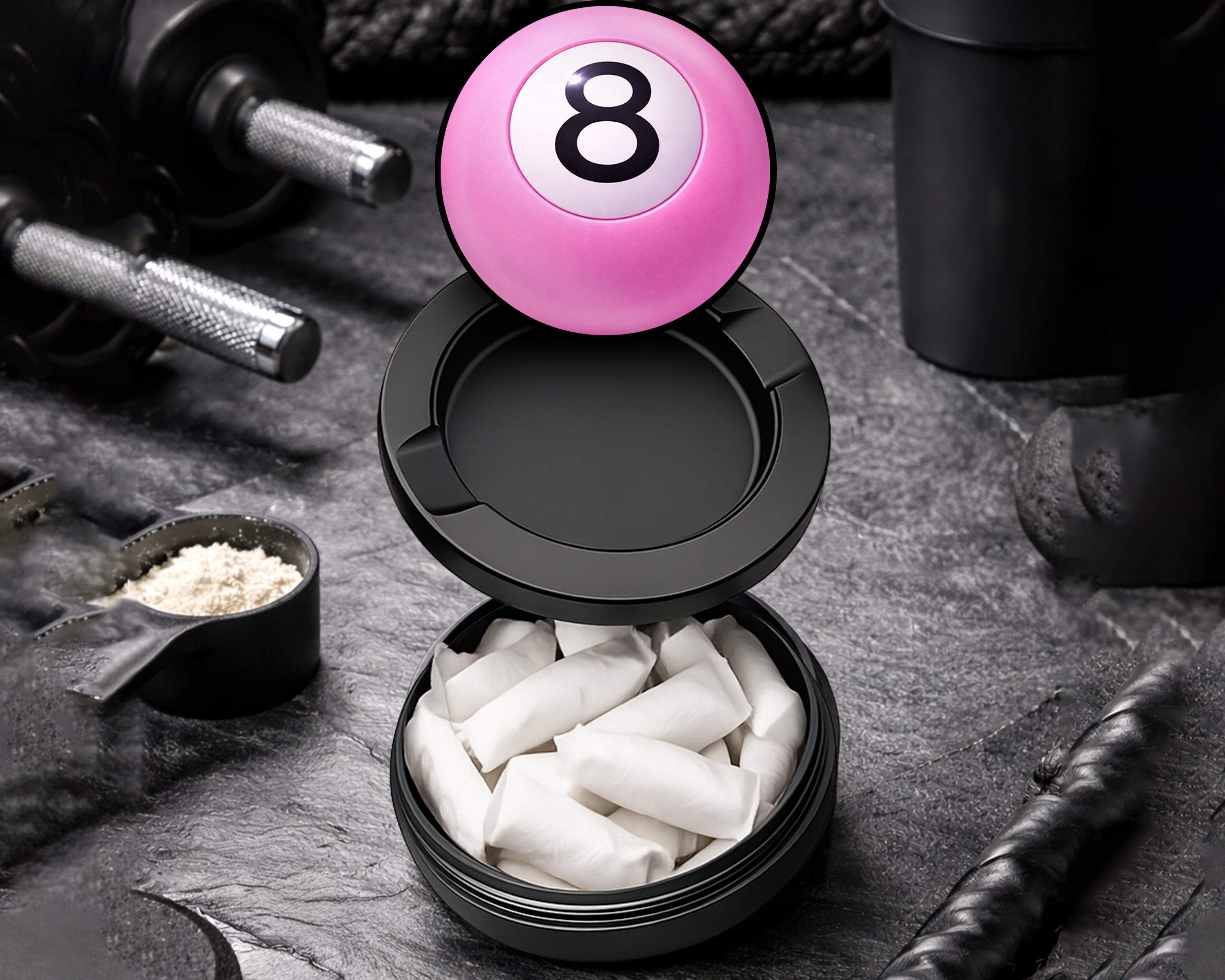 Snus Storage Case Soft Pink 8 Ball Retro Vibe Pool Hall Style Black