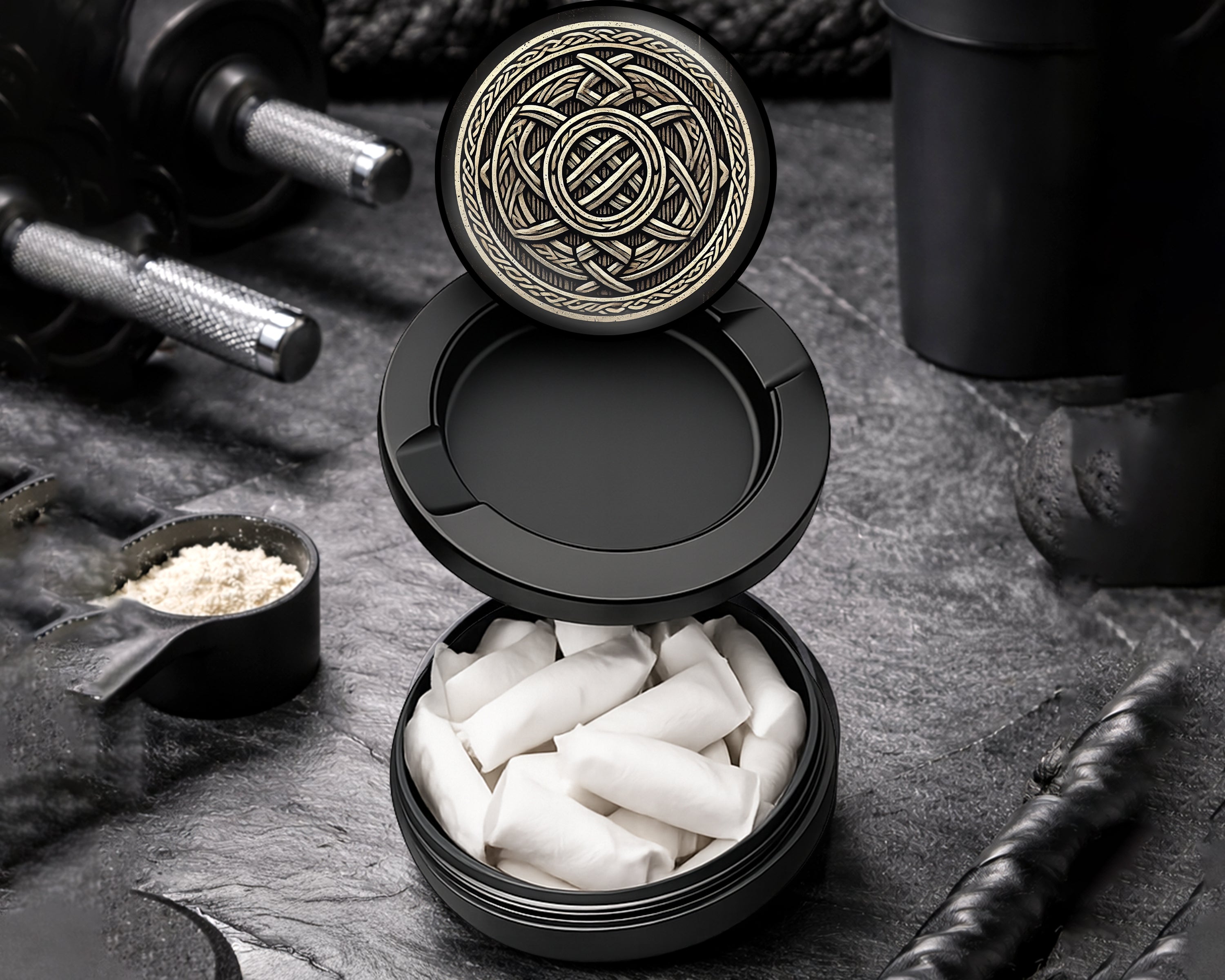 Snus Storage Case Nordic Knotwork Shield Emblem Black