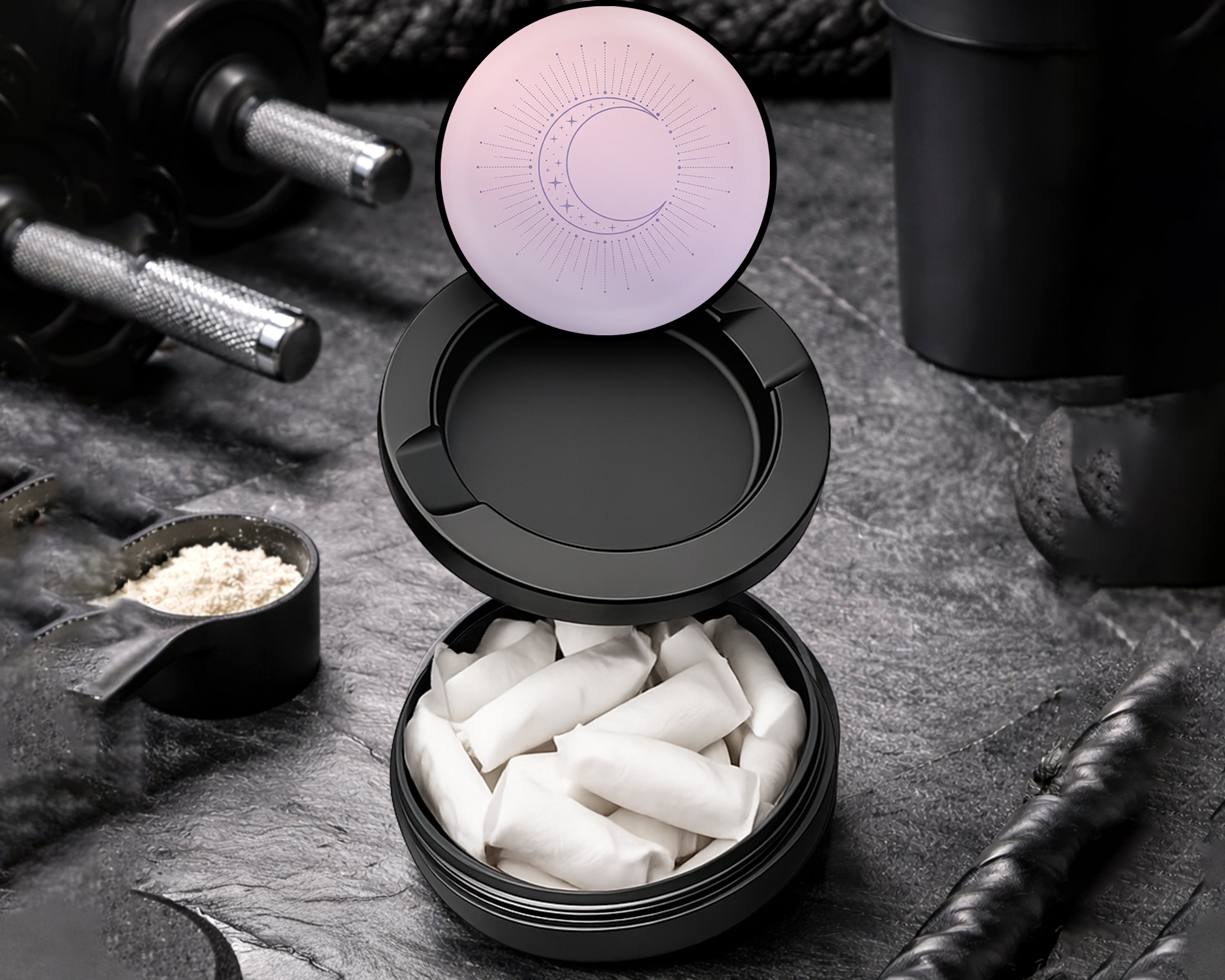 Snus Storage Case Minimalist Crescent Moon Magic Black