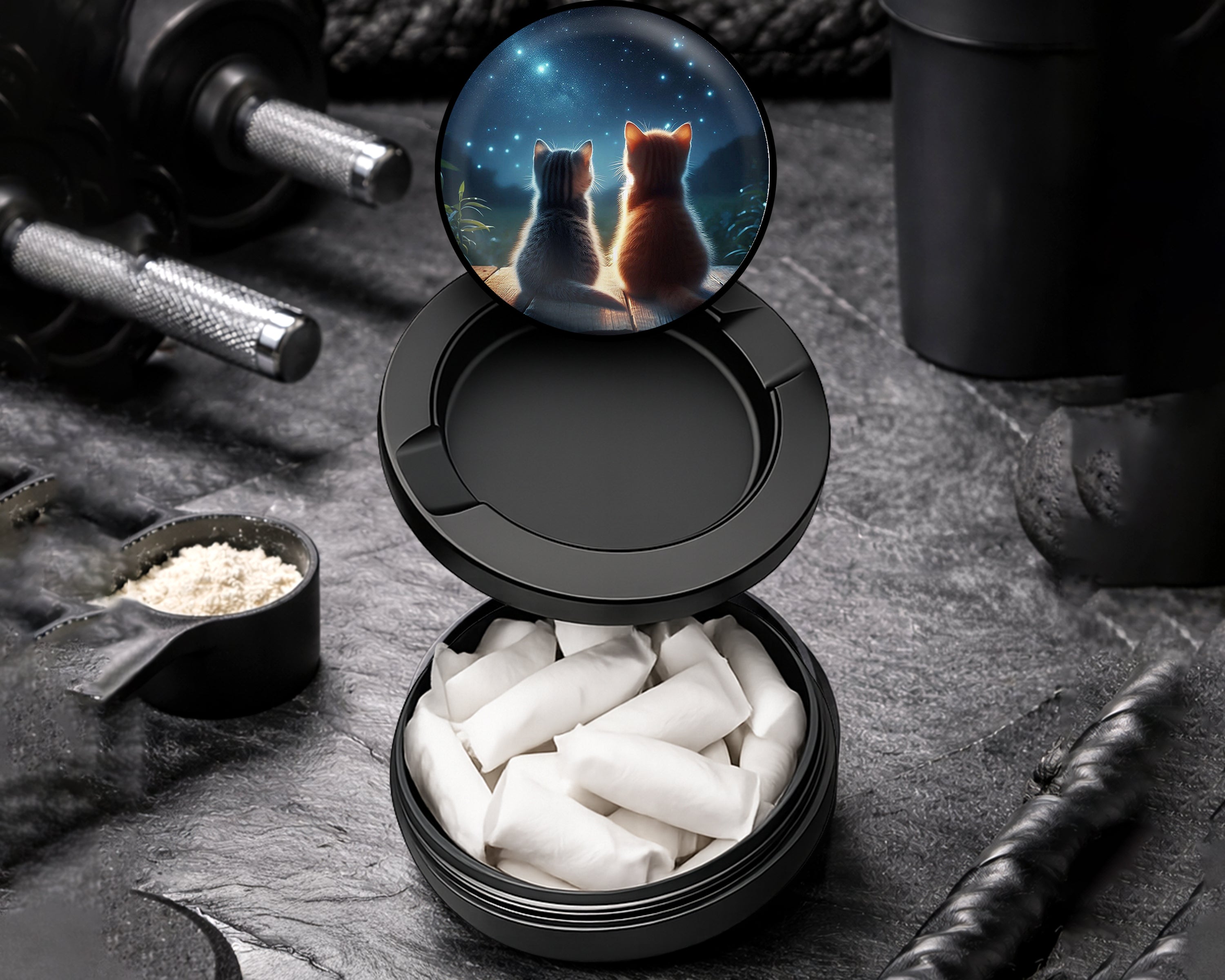 Snus Storage Case Cute Cats Staring At The Night Black