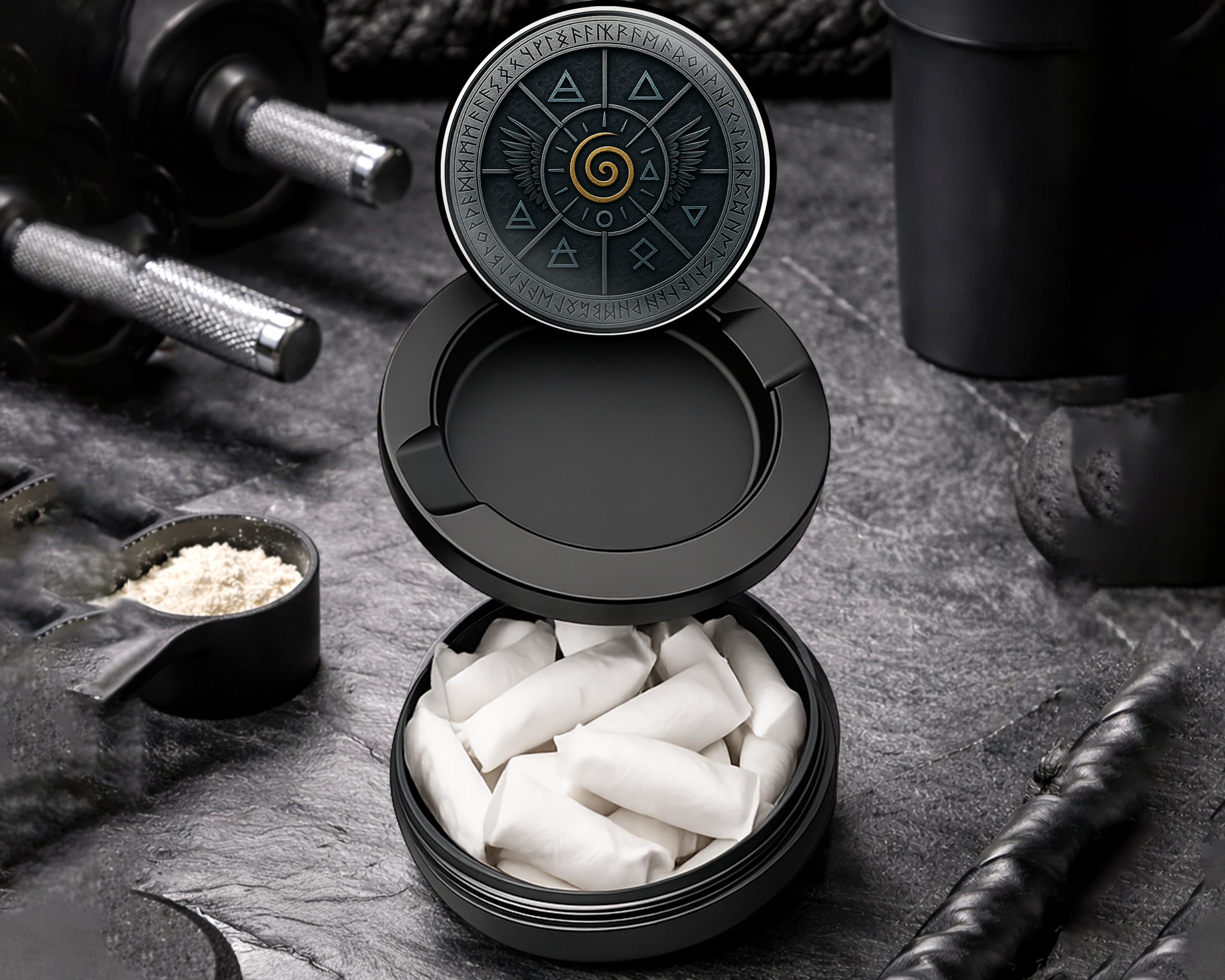 Snus Storage Case Elemental Spiral Wing Sigil Black