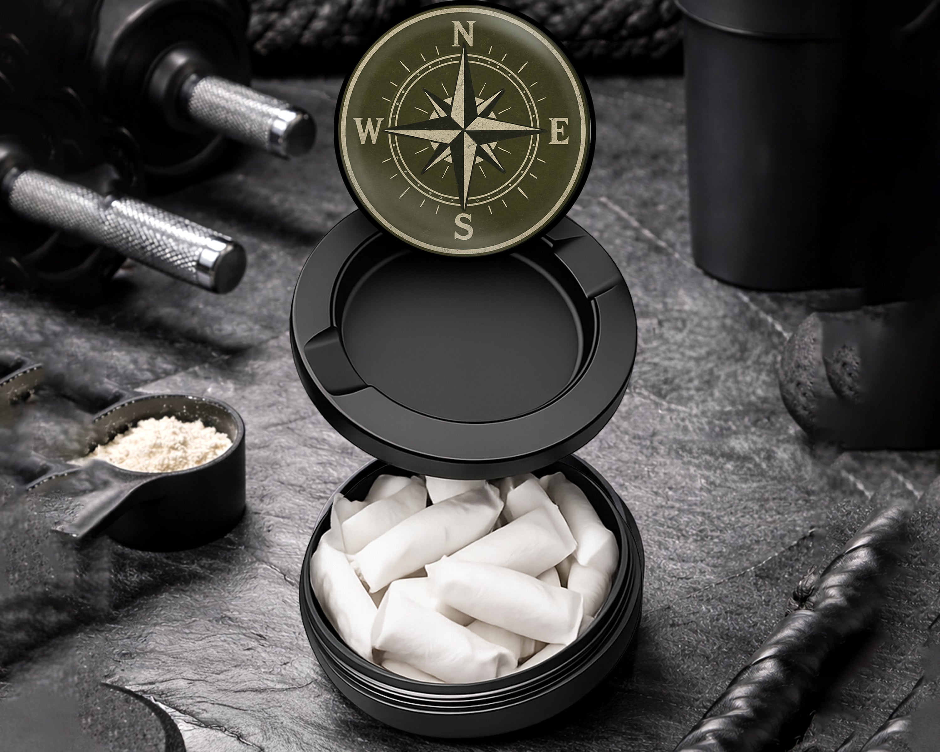 Snus Storage Case Vintage Compass Black