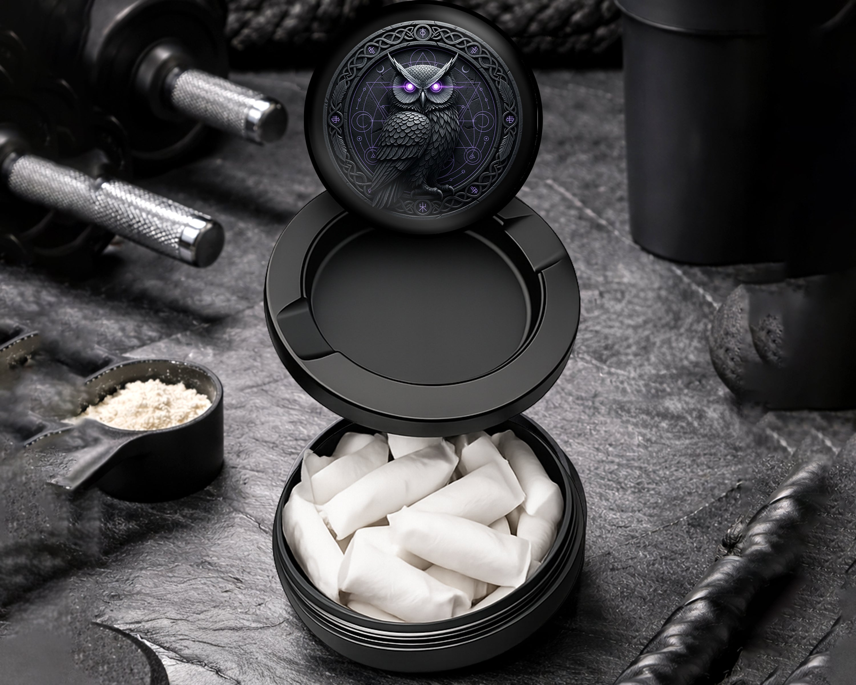 Snus Storage Case Arcane Owl Wisdom Sigil Black