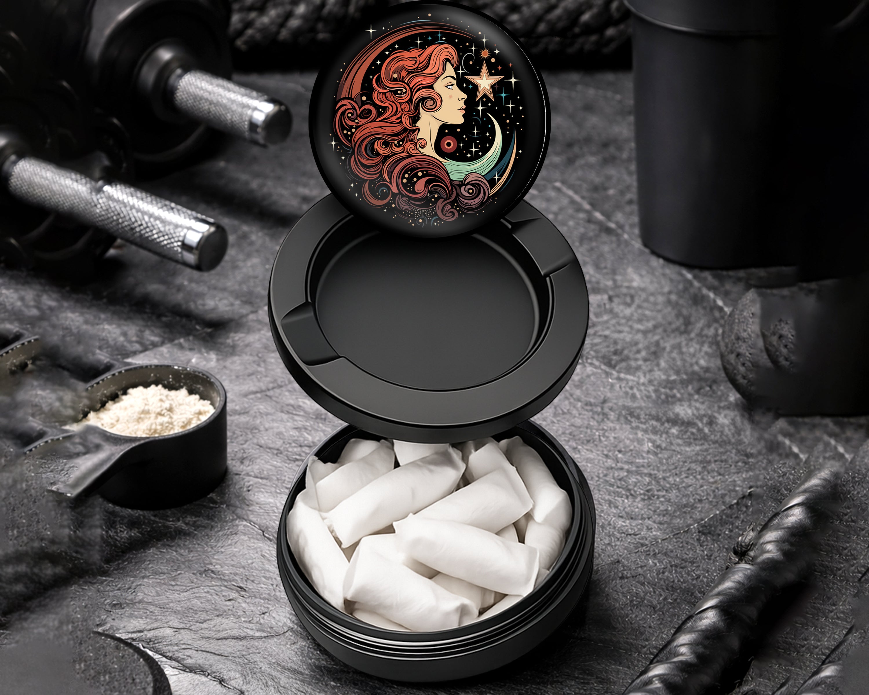 Snus Storage Case Celestial Moon Goddess Black